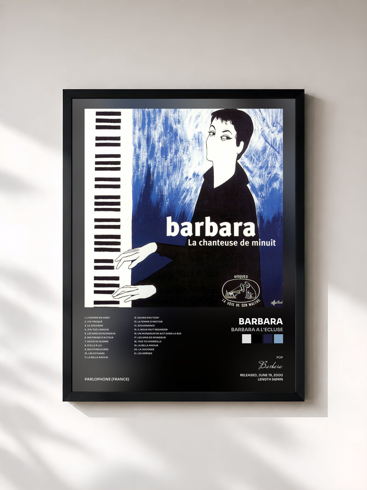 #noir Tableau de l'album barbara a l'ecluse de Barbara, cadre noir, imprimé et encadré en France