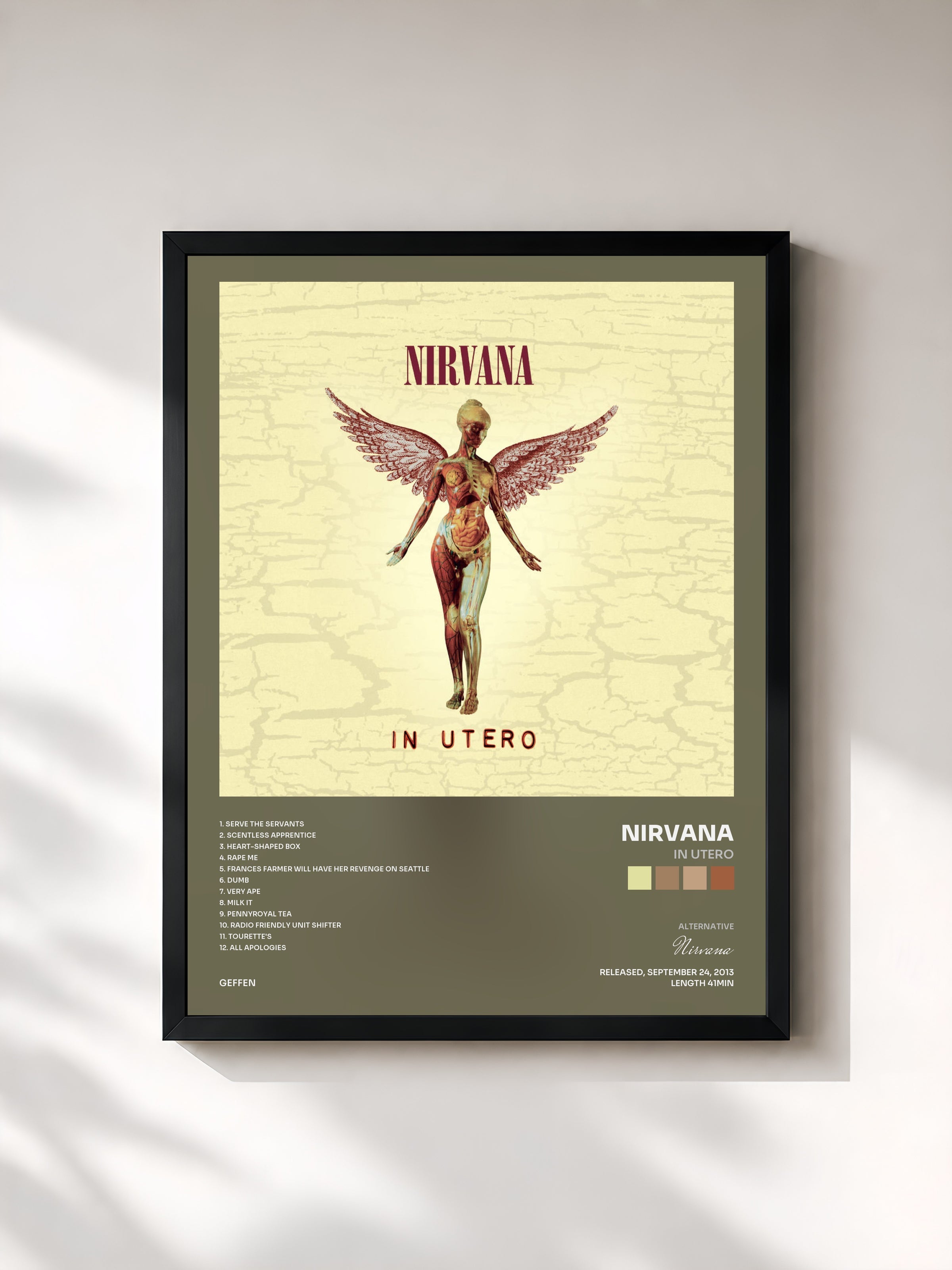 #noir Tableau de l'album In Utero de Nirvana, cadre noir, imprimé et encadré en France