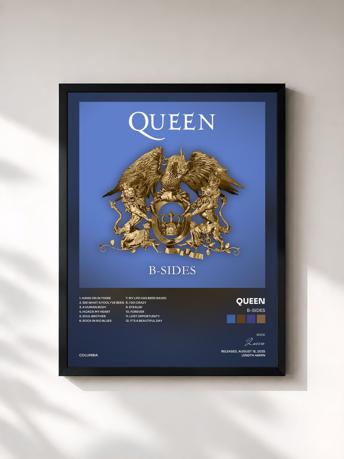 #noir Tableau de l'album B-Sides de Queen, cadre noir, imprimé et encadré en France