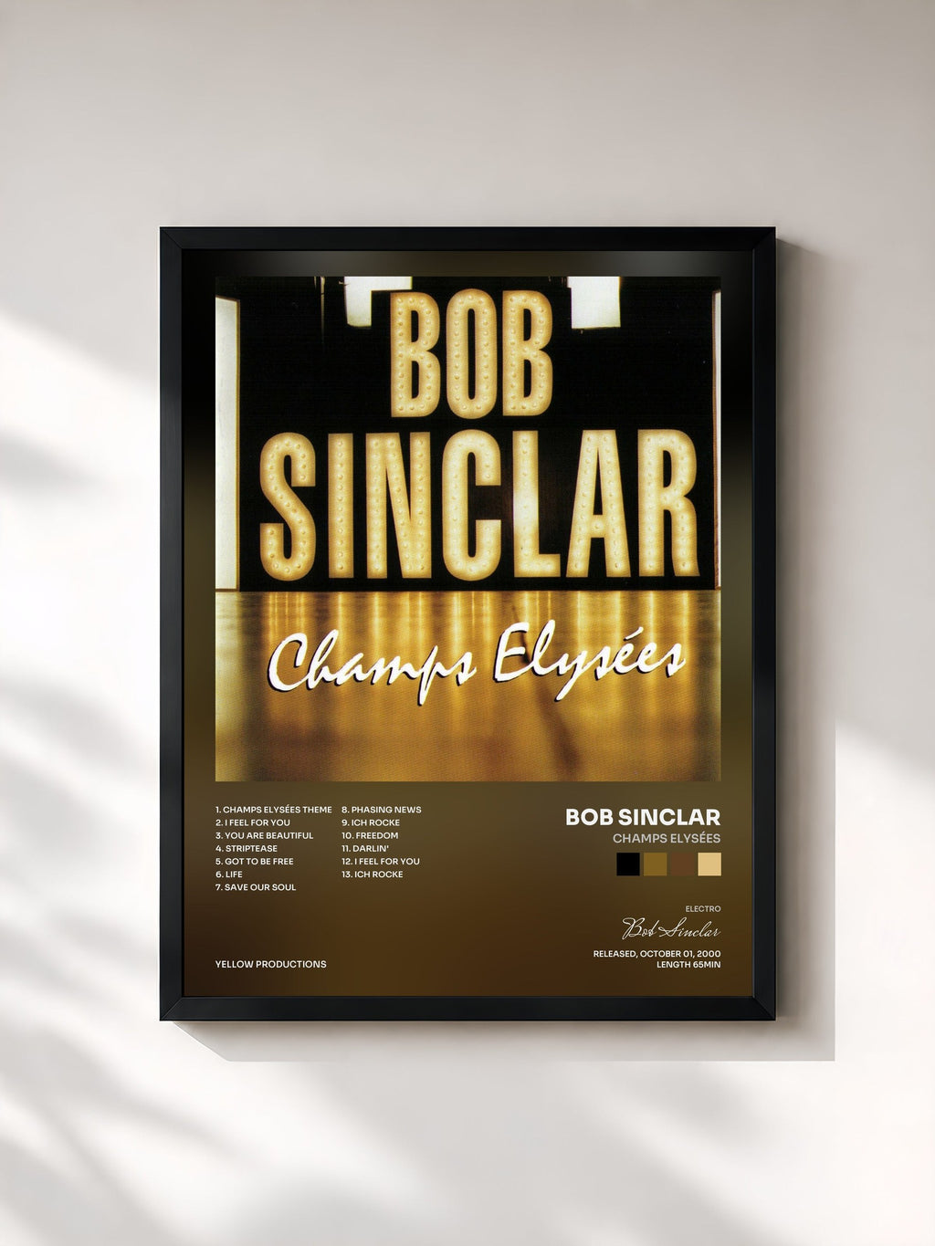 #noir Tableau de l'album Champs Elysées de Bob Sinclar, cadre noir, imprimé et encadré en France