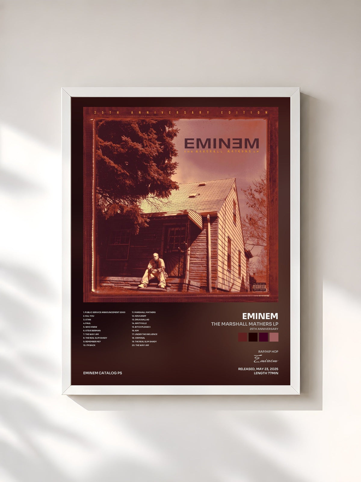 #blanc Tableau de l'album The Marshall Mathers LP (25th Anniversary) de Eminem, cadre blanc, imprimé et encadré en France