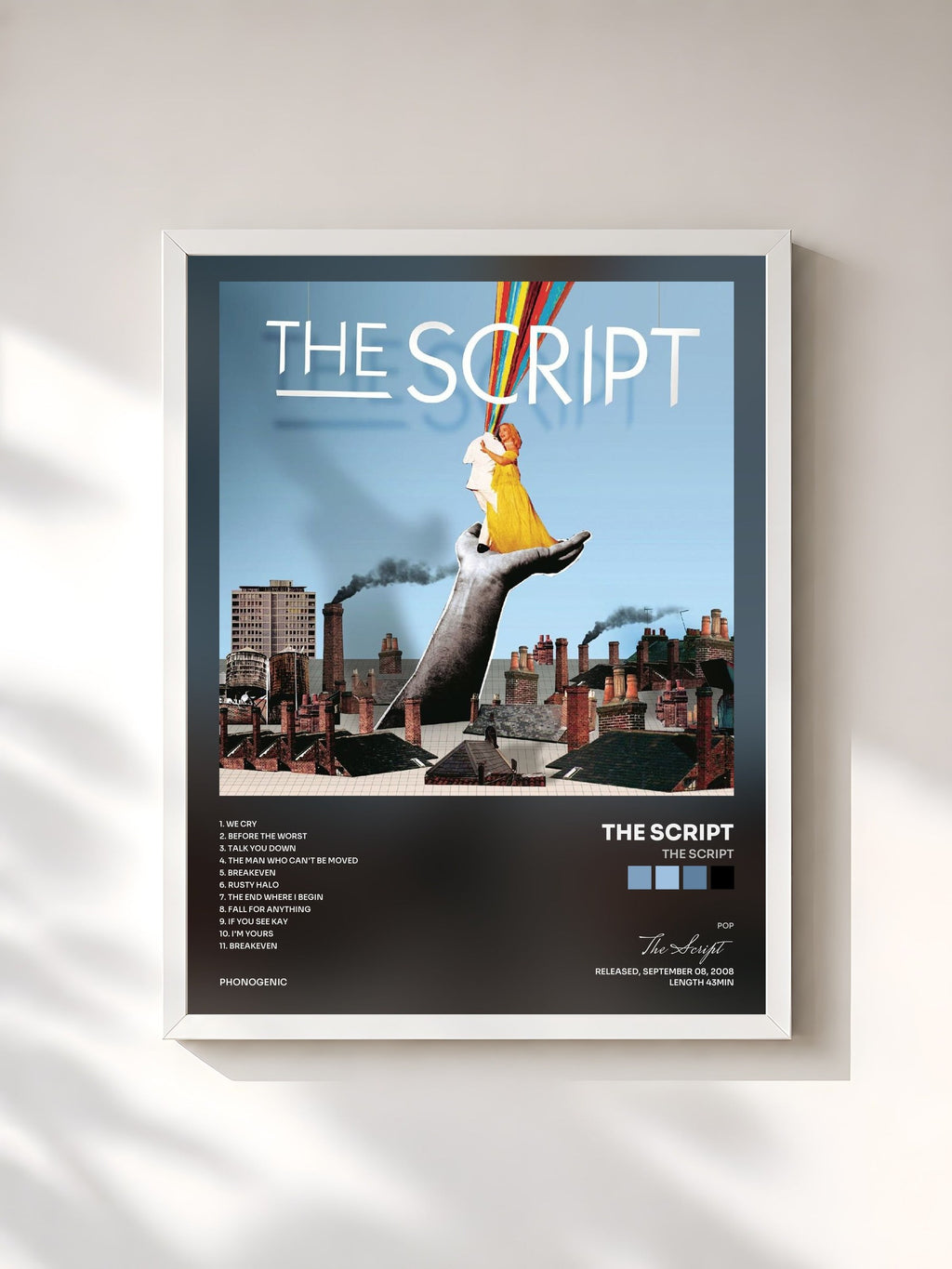 #blanc Tableau de l'album The Script de The Script, cadre blanc, imprimé et encadré en France