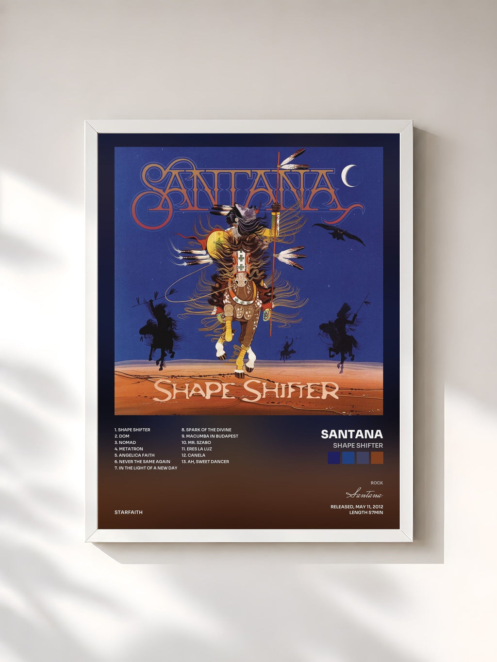 #blanc Tableau de l'album Shape Shifter de Santana, cadre blanc, imprimé et encadré en France