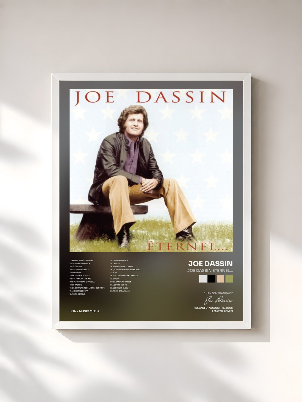 #blanc Tableau de l'album Joe Dassin Éternel... de Joe Dassin, cadre blanc, imprimé et encadré en France