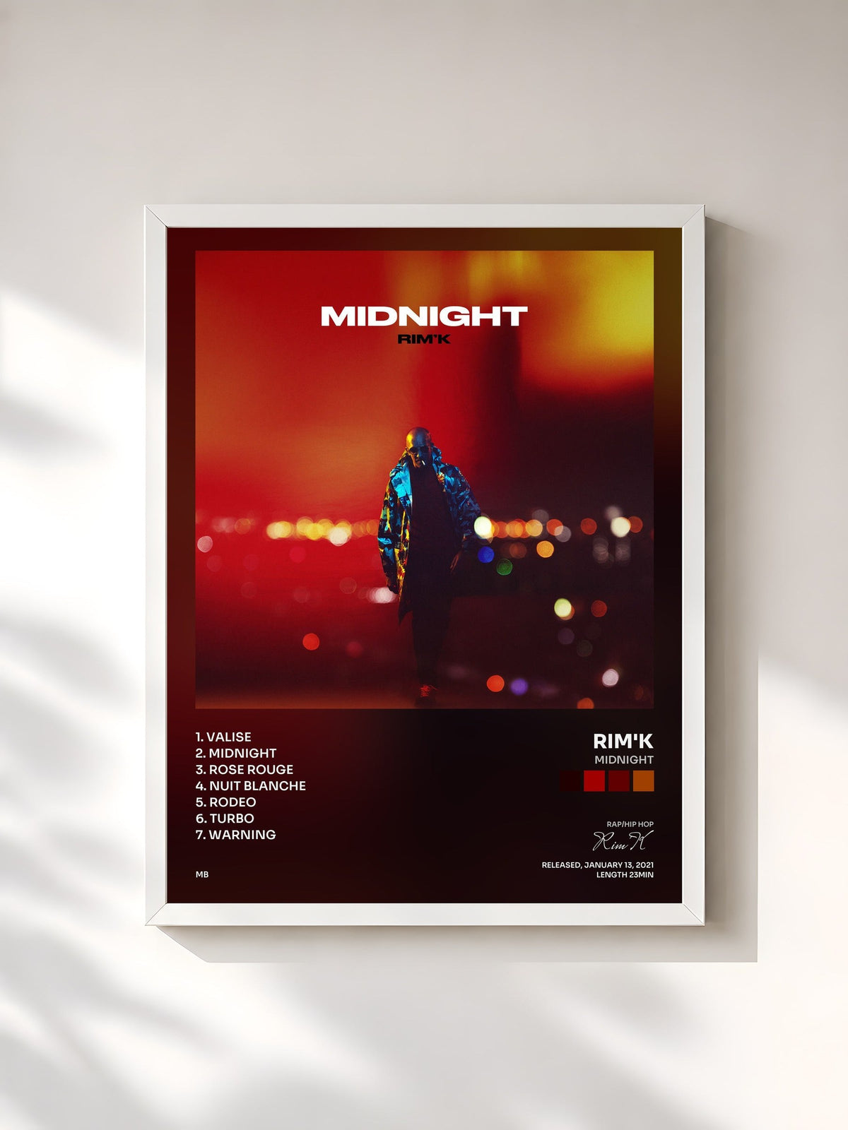#blanc Tableau de l'album Midnight de Rim'K, cadre blanc, imprimé et encadré en France