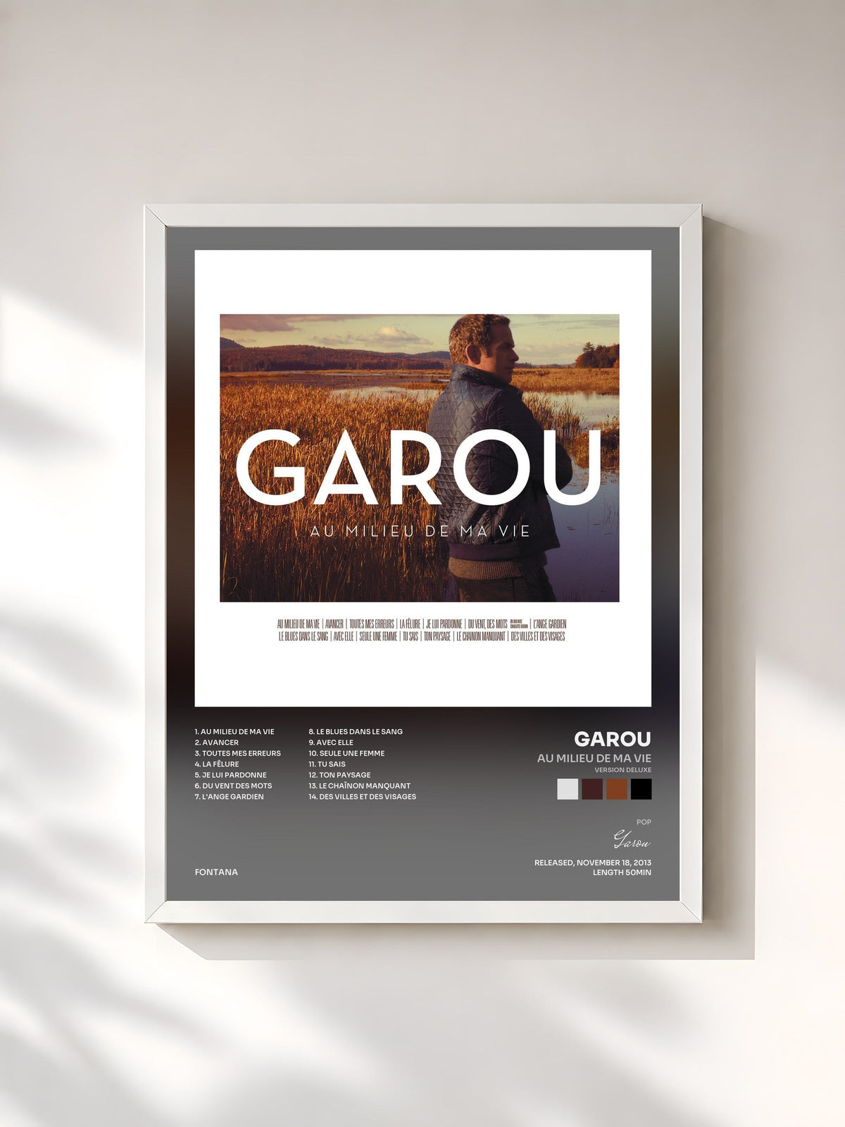 #blanc Au Milieu De Ma Vie (Version Deluxe) by Garou as a framed art print, white frame, printed and framed in France