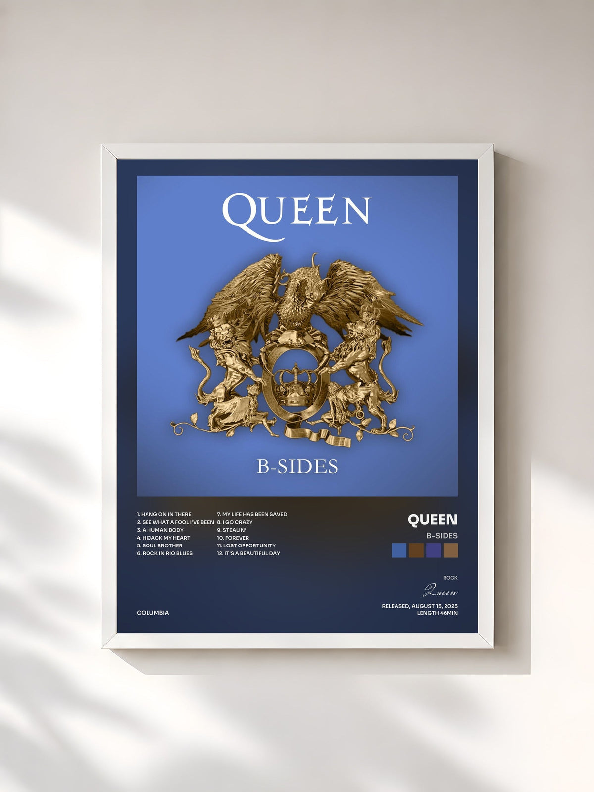 #blanc Tableau de l'album B-Sides de Queen, cadre blanc, imprimé et encadré en France