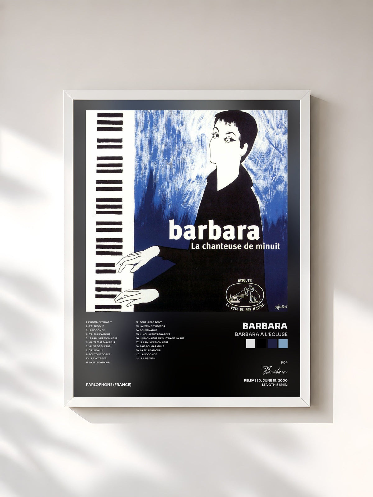 #blanc Tableau de l'album barbara a l'ecluse de Barbara, cadre blanc, imprimé et encadré en France