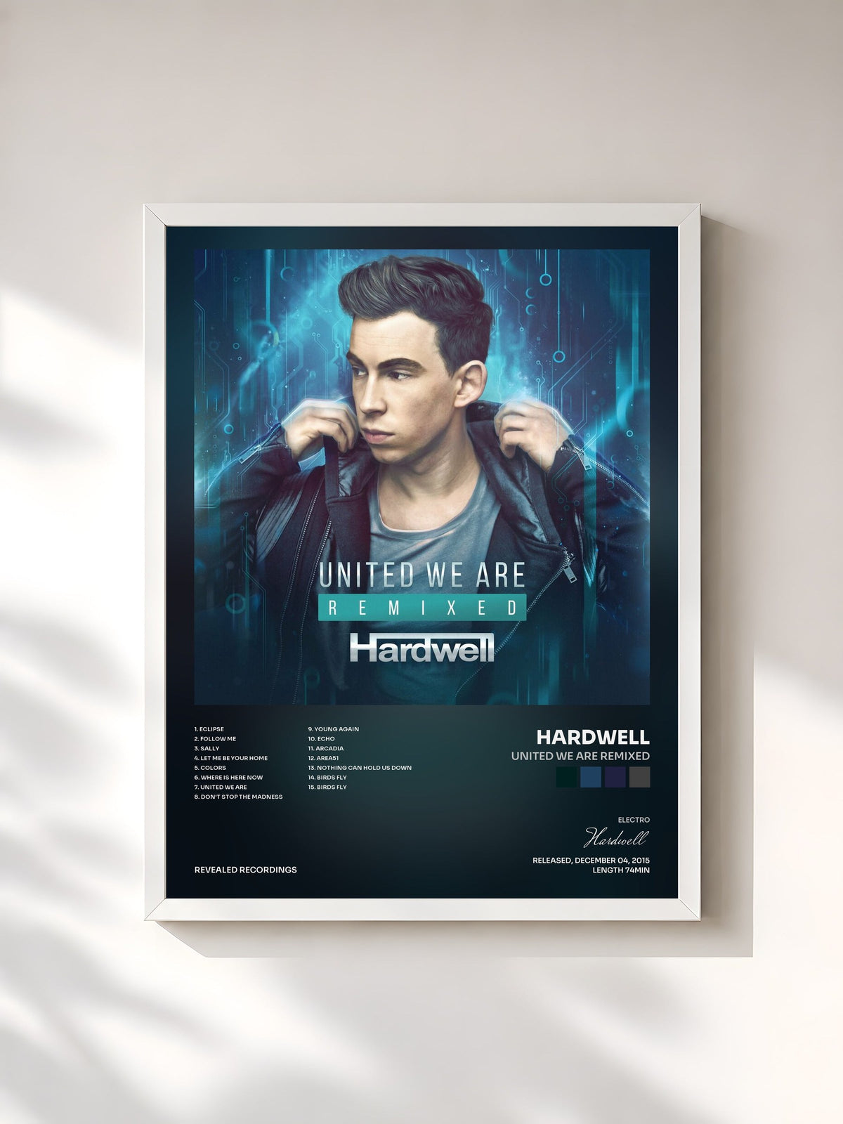 #blanc Tableau de l'album United We Are Remixed de Hardwell, cadre blanc, imprimé et encadré en France