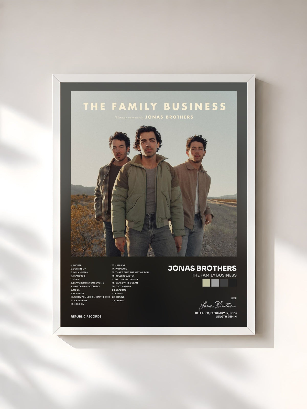 #blanc The Family Business di Jonas Brothers in stampa incorniciata, cornice bianca, stampata e incorniciata in Francia