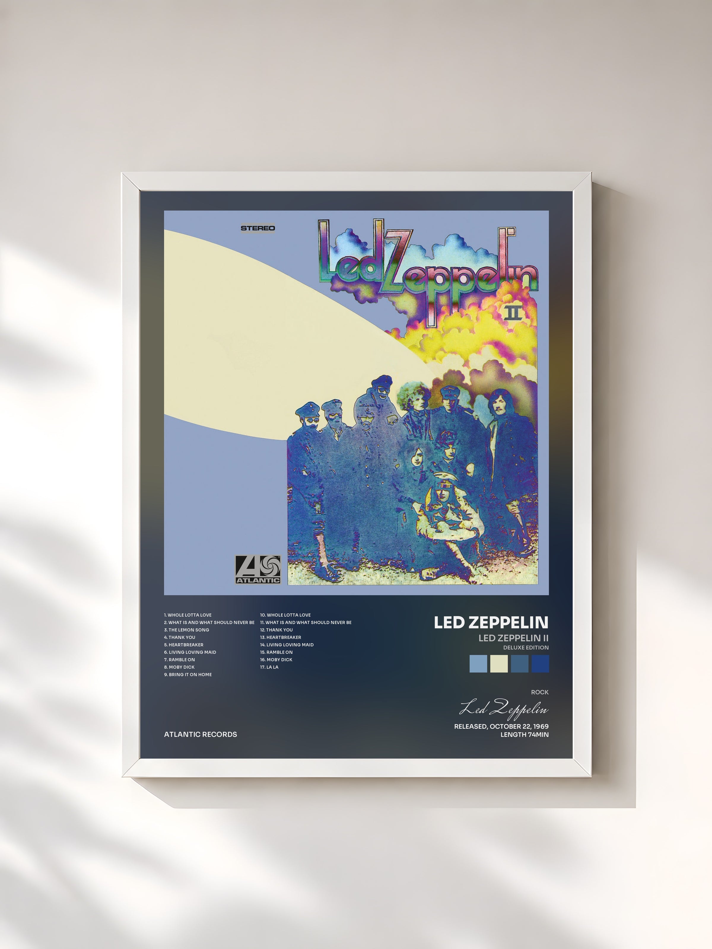 #blanc Tableau de l'album Led Zeppelin II (Deluxe Edition) de Led Zeppelin, cadre blanc, imprimé et encadré en France
