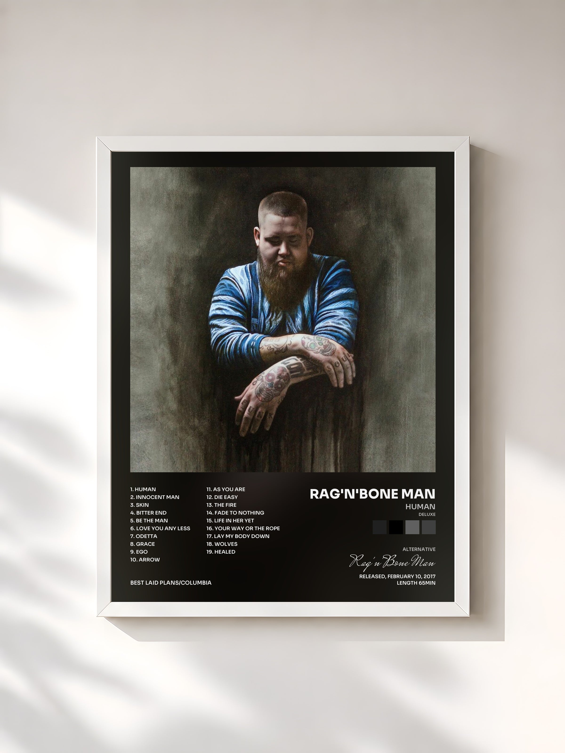 #blanc Human (Deluxe) di Rag'n'Bone Man in stampa incorniciata, cornice bianca, stampata e incorniciata in Francia