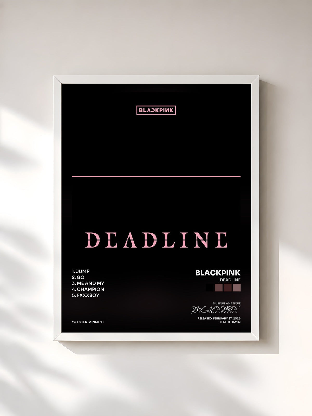 #blanc Tableau de l'album DEADLINE de BLACKPINK, cadre blanc, imprimé et encadré en France