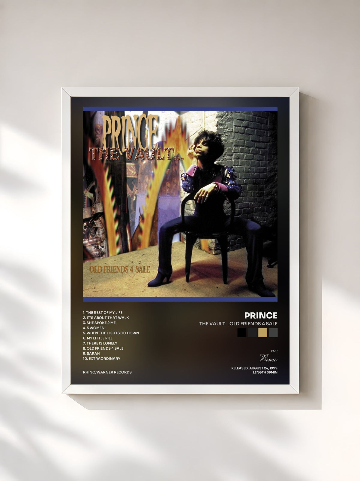 #blanc Tableau de l'album The Vault - Old Friends 4 Sale de Prince, cadre blanc, imprimé et encadré en France