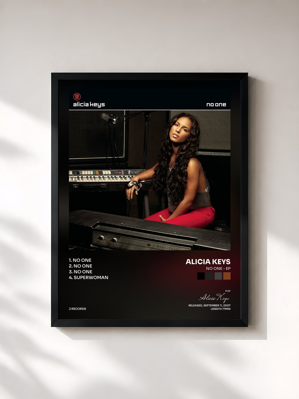 #noir Tableau de l'album No One - EP de Alicia Keys, cadre noir, imprimé et encadré en France