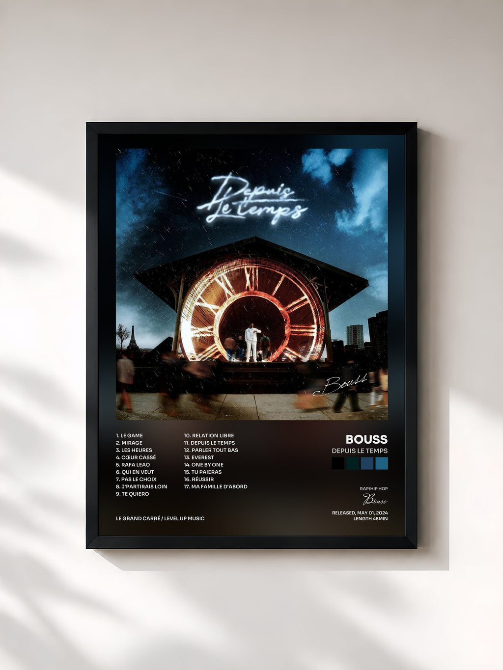 #noir Depuis le temps by Bouss as a framed art print, black frame, printed and framed in France