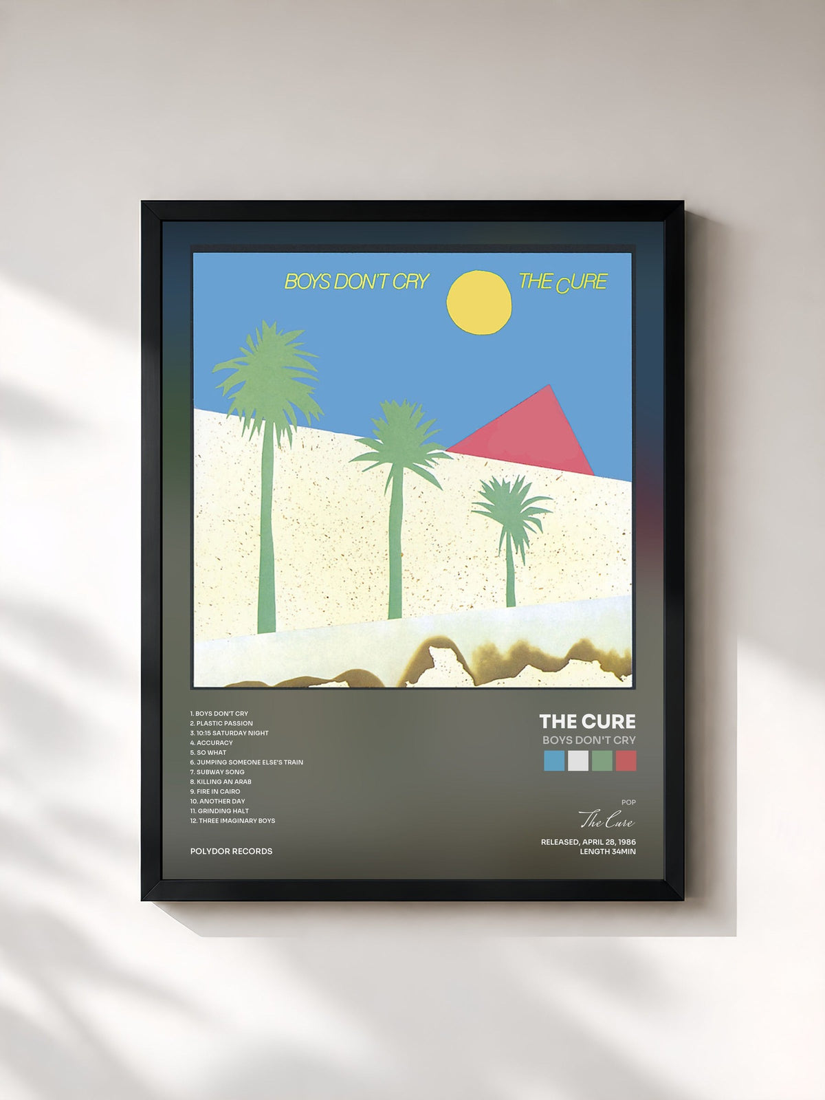 #noir Tableau de l'album Boys Don't Cry de The Cure, cadre noir, imprimé et encadré en France