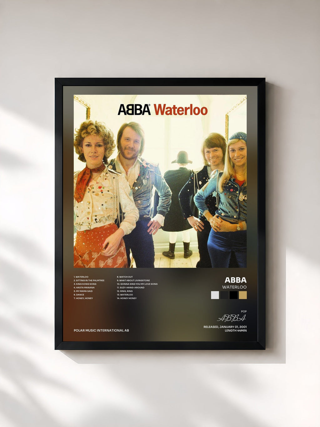 #noir Waterloo de ABBA en lámina enmarcada, marco negro, impresa y enmarcada en Francia