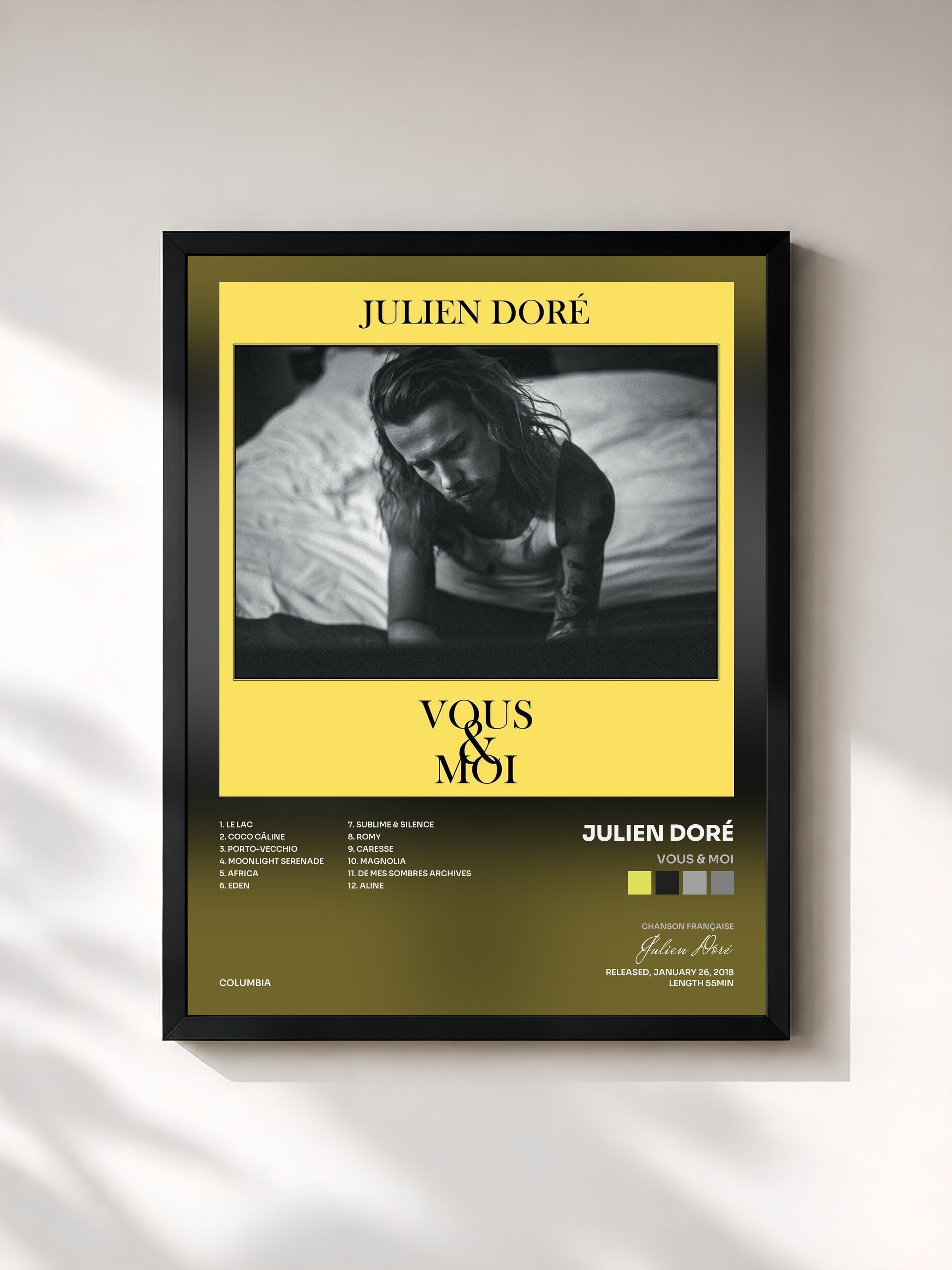 #noir Vous & moi by Julien Doré as a framed art print, black frame, printed and framed in France