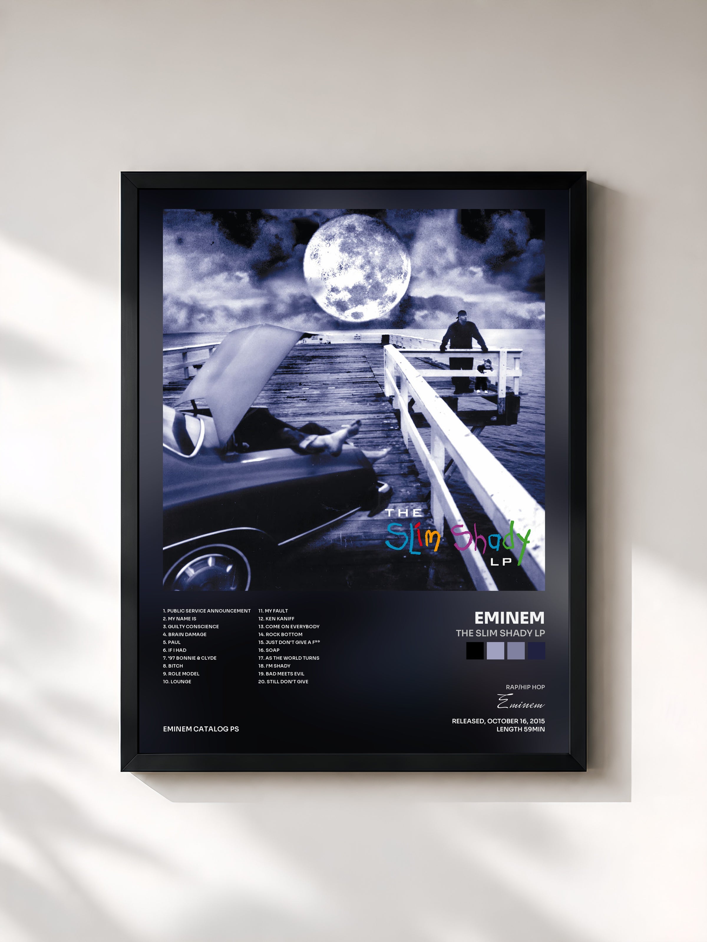 #noir Tableau de l'album The Slim Shady LP de Eminem, cadre noir, imprimé et encadré en France