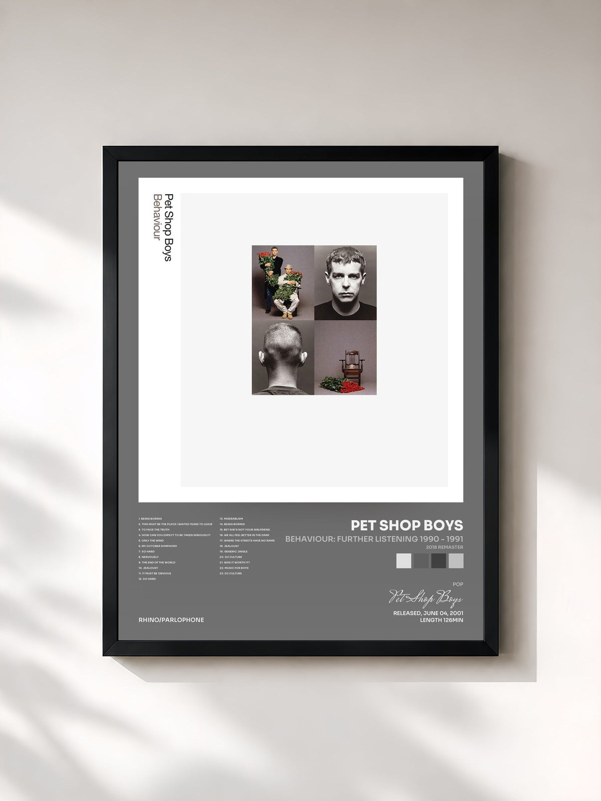 #noir Tableau de l'album Behaviour: Further Listening 1990 - 1991 (2018 Remaster) de Pet Shop Boys, cadre noir, imprimé et encadré en France