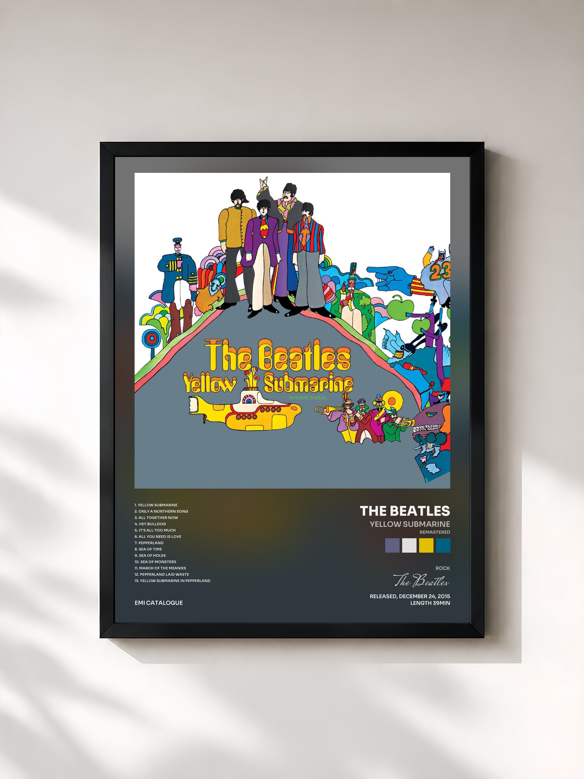 #noir Yellow Submarine (Remastered) by The Beatles as a framed art print, black frame, printed and framed in France