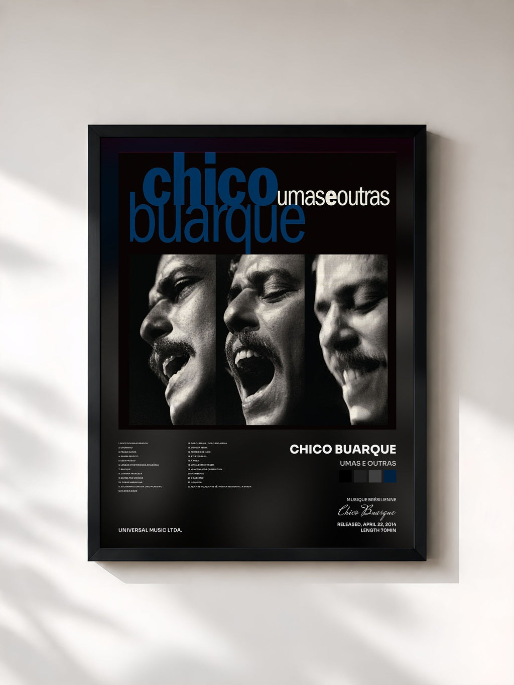 #noir Tableau de l'album Umas E Outras de Chico Buarque, cadre noir, imprimé et encadré en France