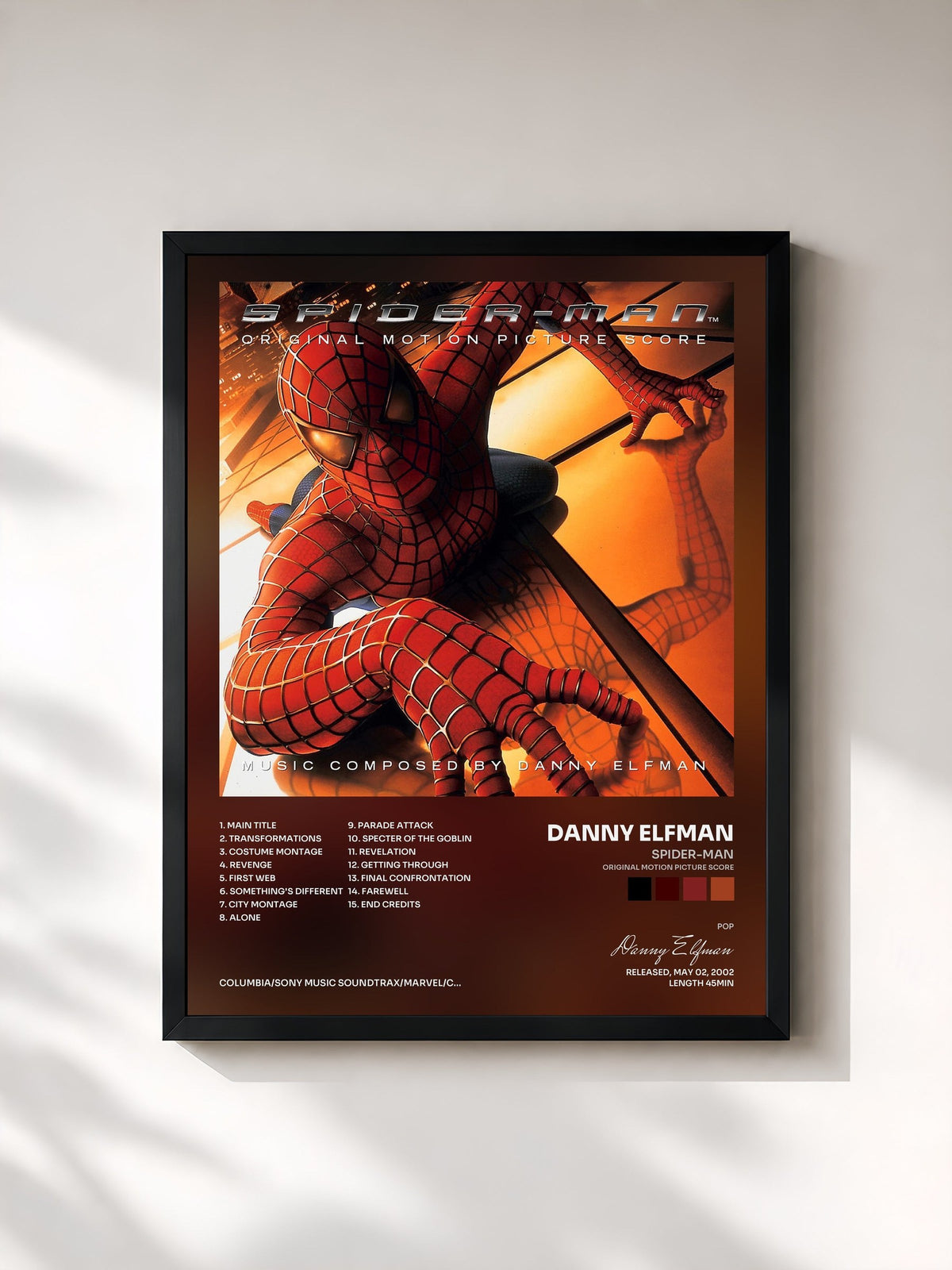 #noir Tableau de l'album Spider-Man (Original Motion Picture Score) de Danny Elfman, cadre noir, imprimé et encadré en France