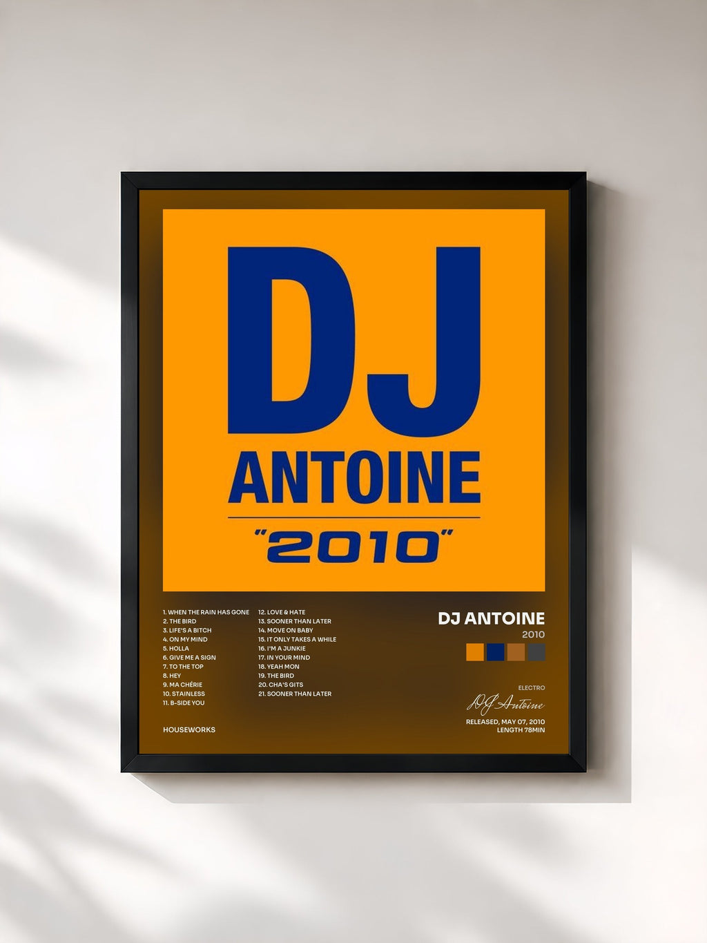 #noir Tableau de l'album 2010 de DJ Antoine, cadre noir, imprimé et encadré en France