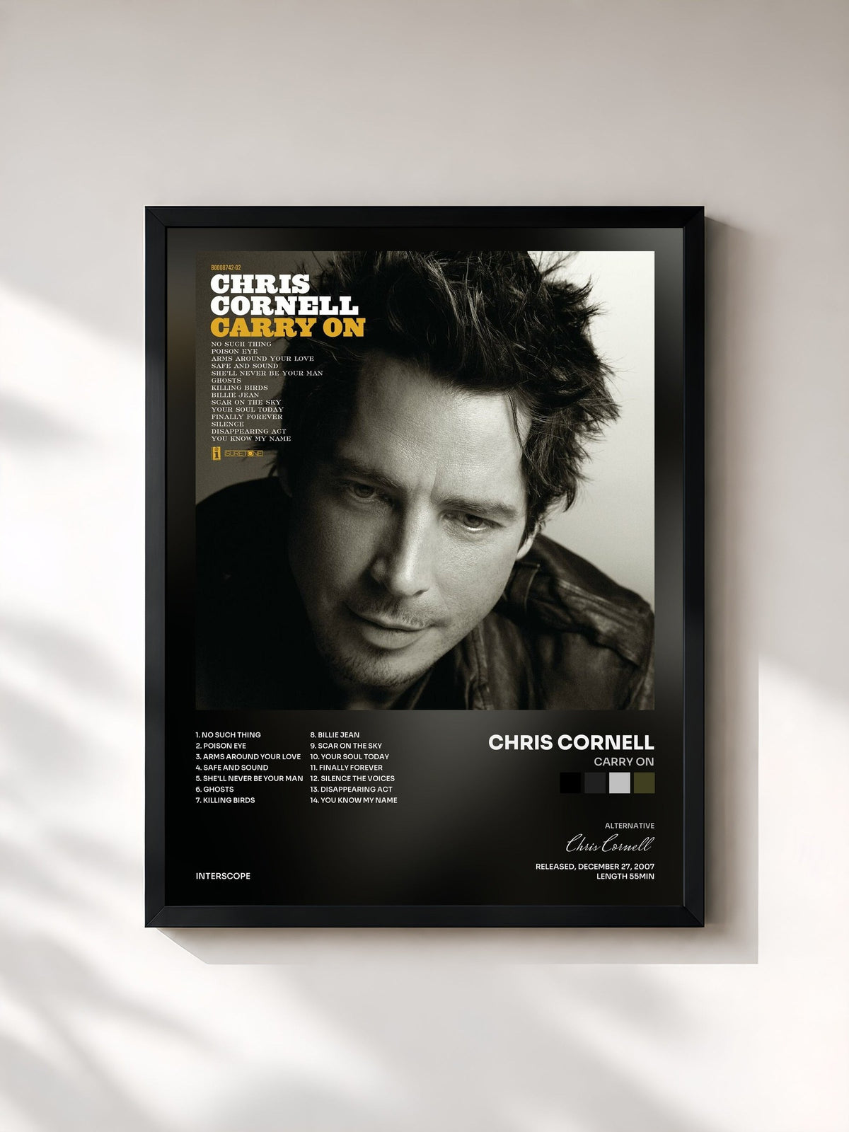 #noir Carry On by Chris Cornell as a framed art print, black frame, printed and framed in France