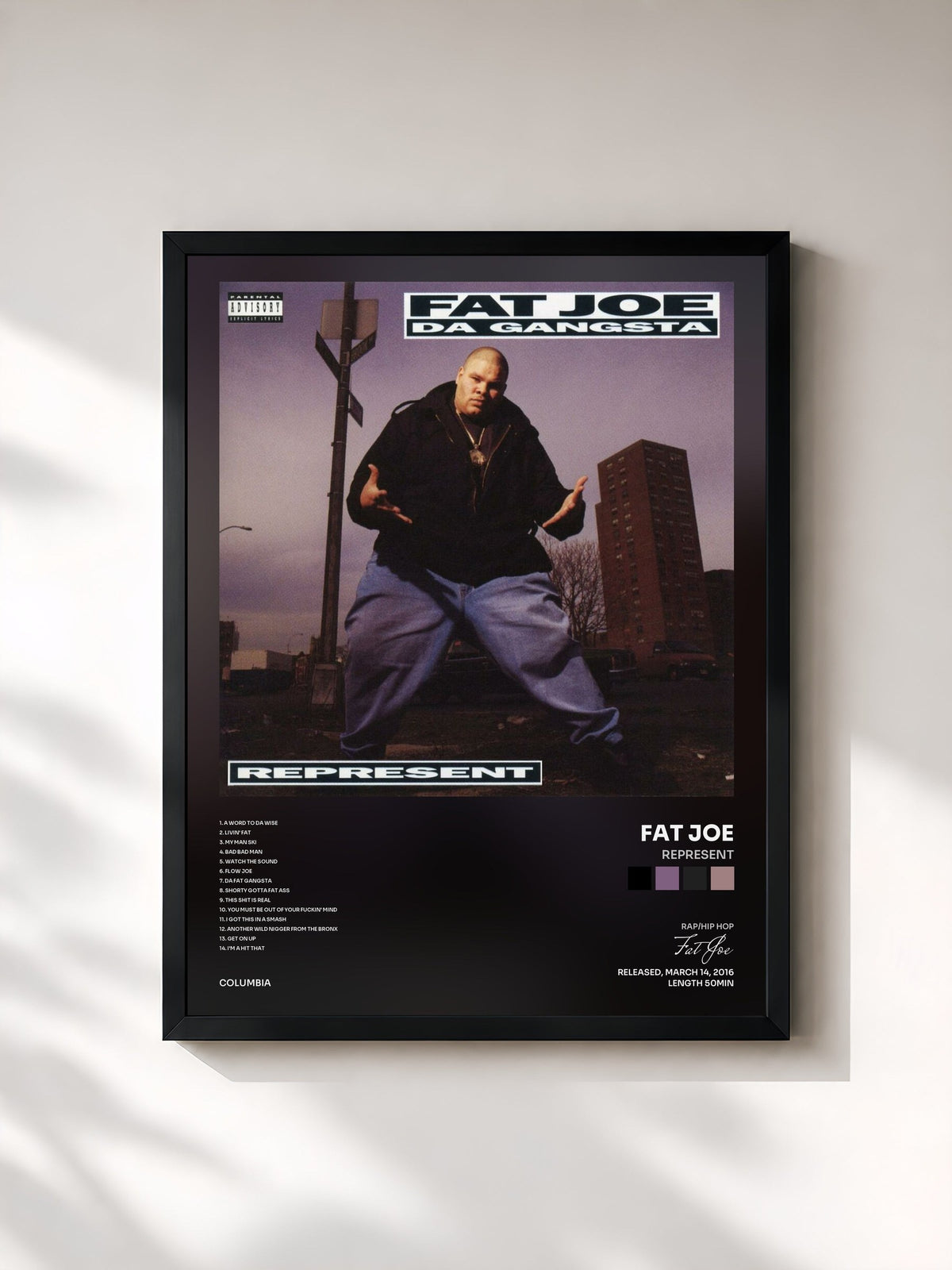 #noir Tableau de l'album Represent de Fat Joe, cadre noir, imprimé et encadré en France