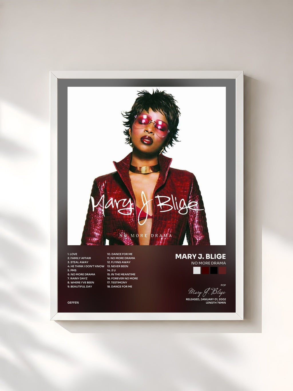 #blanc No More Drama by Mary J. Blige as a framed art print, white frame, printed and framed in France