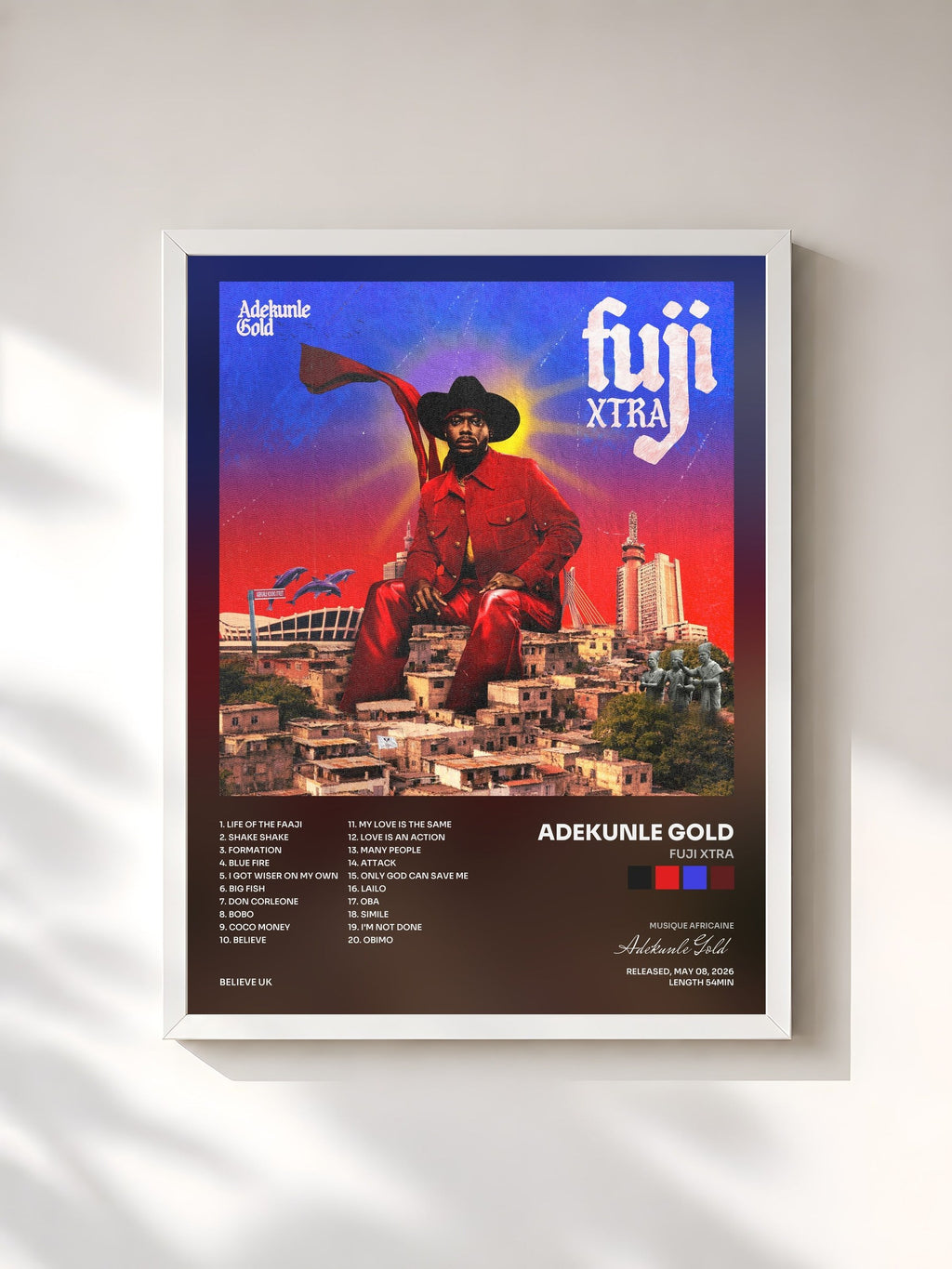 #blanc Tableau de l'album Fuji Xtra de Adekunle Gold, cadre blanc, imprimé et encadré en France
