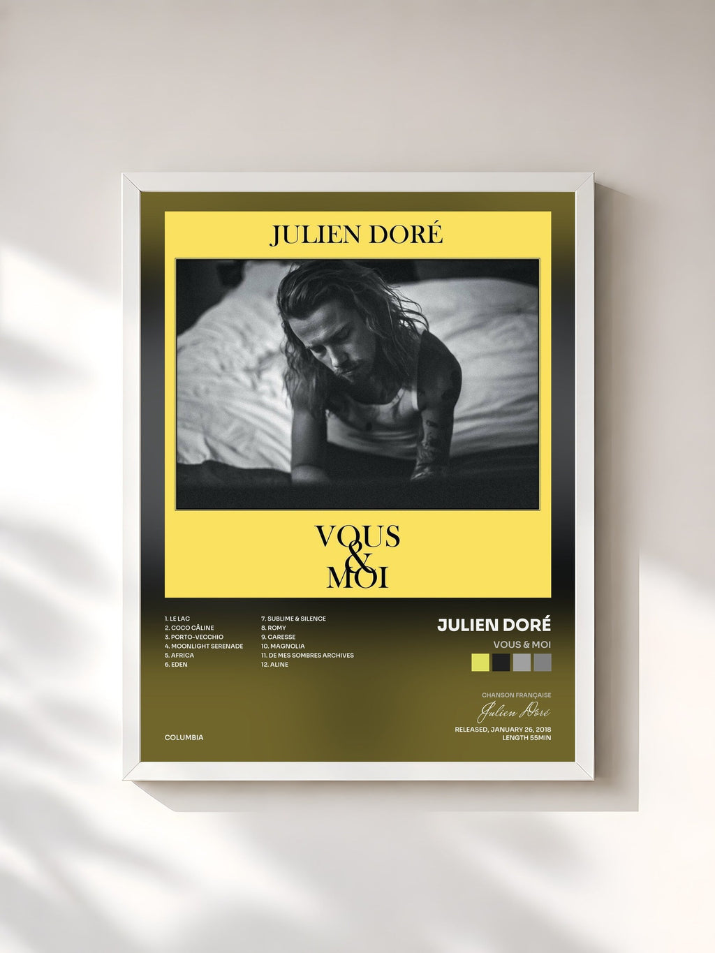 #blanc Tableau de l'album Vous & moi de Julien Doré, cadre blanc, imprimé et encadré en France