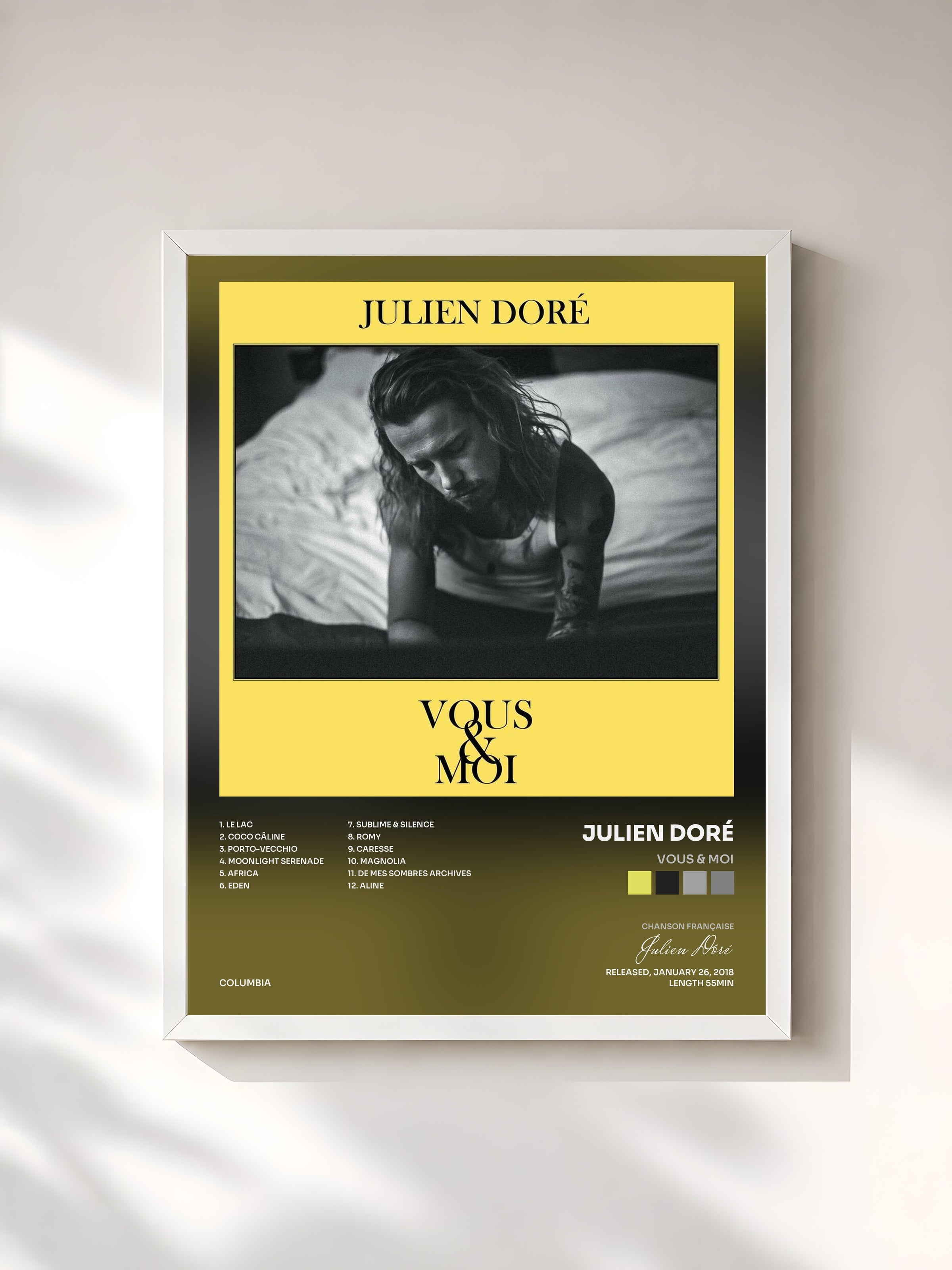 #blanc Vous & moi by Julien Doré as a framed art print, white frame, printed and framed in France