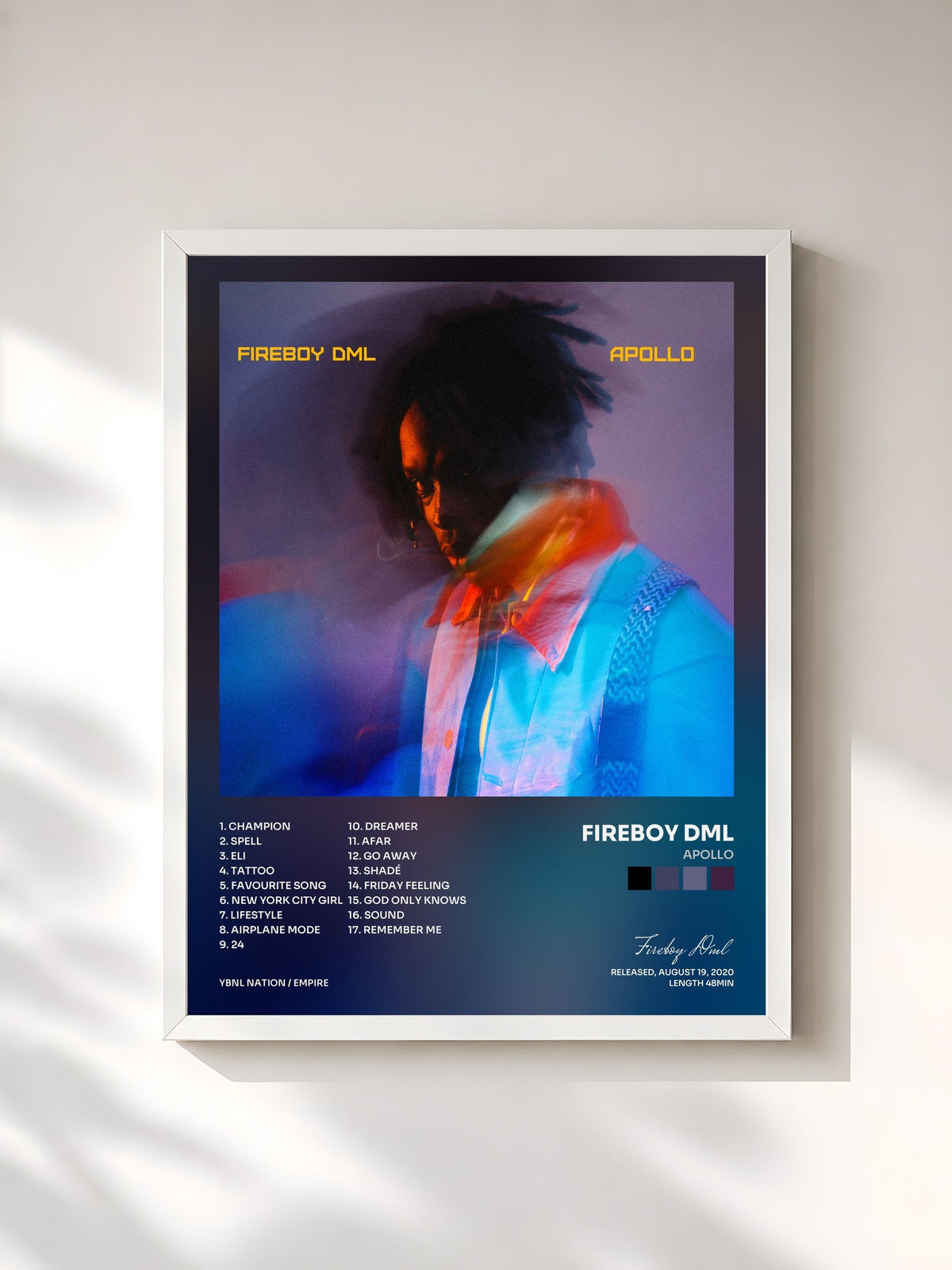 #blanc Tableau de l'album APOLLO de Fireboy Dml, cadre blanc, imprimé et encadré en France