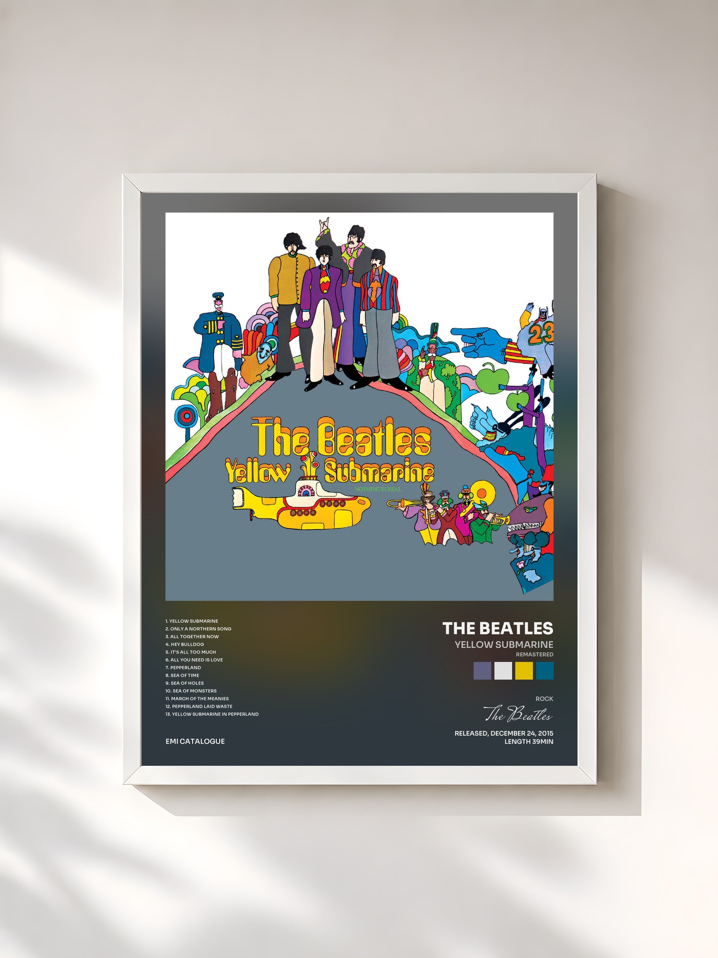 #blanc Yellow Submarine (Remastered) by The Beatles as a framed art print, white frame, printed and framed in France
