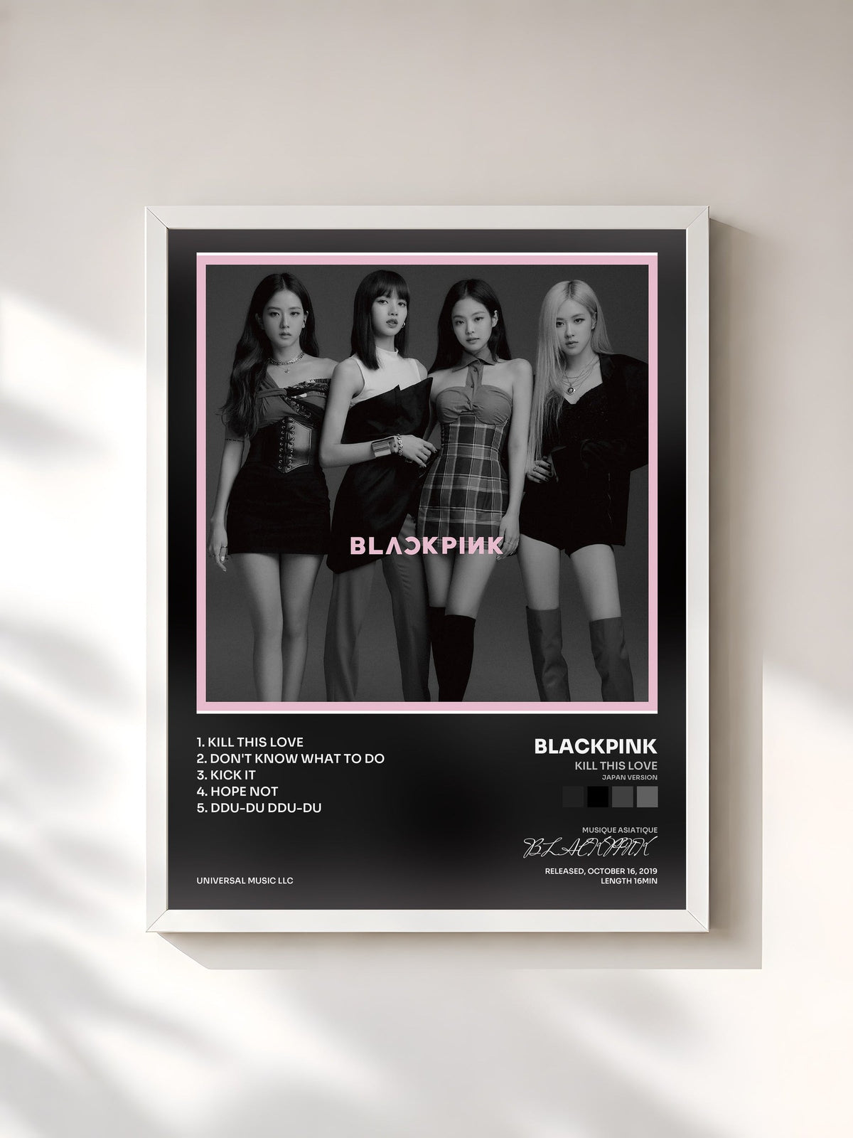 #blanc Tableau de l'album Kill This Love (Japan Version) de BLACKPINK, cadre blanc, imprimé et encadré en France