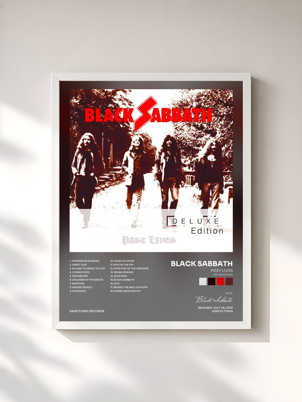 #blanc Tableau de l'album Past Lives (Deluxe Edition) de Black Sabbath, cadre blanc, imprimé et encadré en France