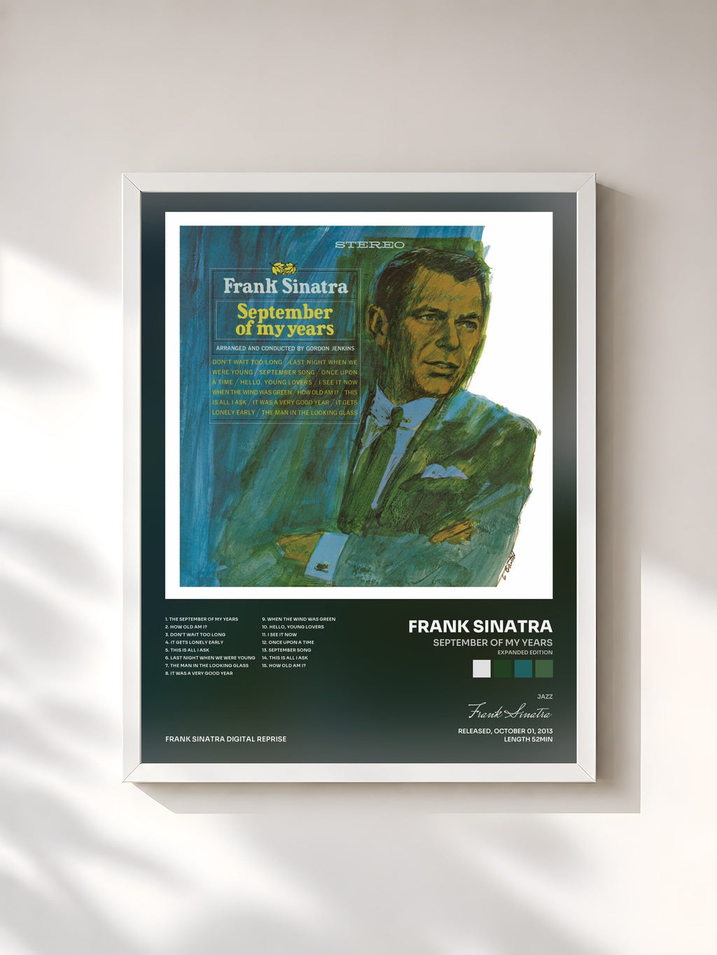 #blanc September Of My Years (Expanded Edition) de Frank Sinatra en lámina enmarcada, marco blanco, impresa y enmarcada en Francia