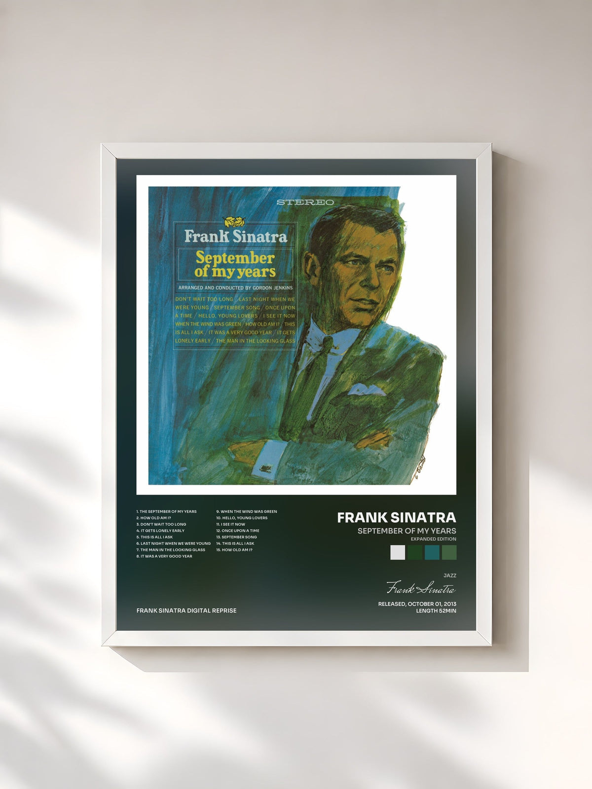 #blanc Tableau de l'album September Of My Years (Expanded Edition) de Frank Sinatra, cadre blanc, imprimé et encadré en France