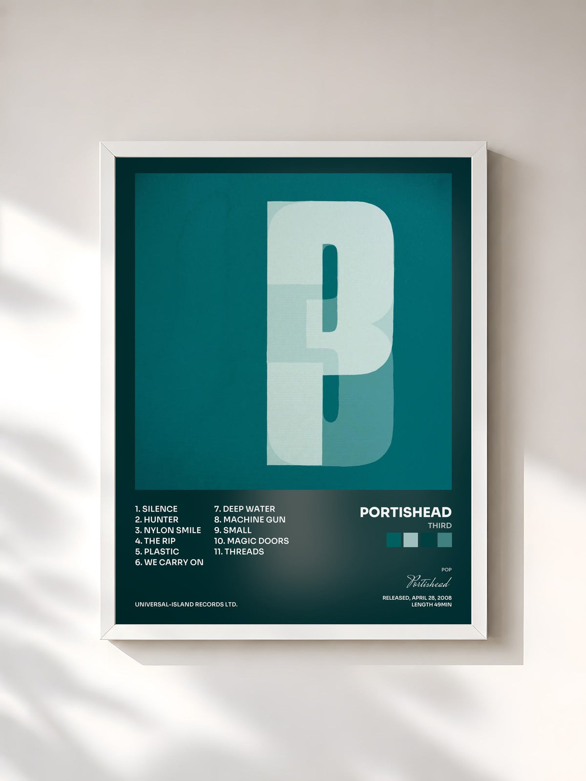 #blanc Tableau de l'album Third de Portishead, cadre blanc, imprimé et encadré en France