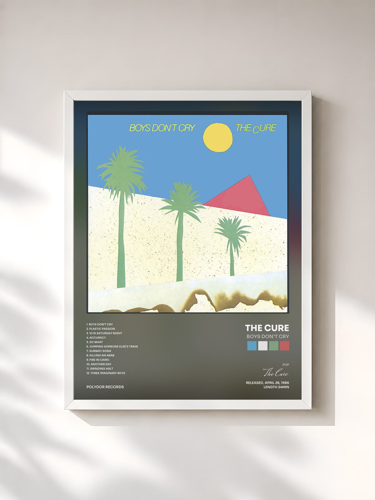 #blanc Tableau de l'album Boys Don't Cry de The Cure, cadre blanc, imprimé et encadré en France