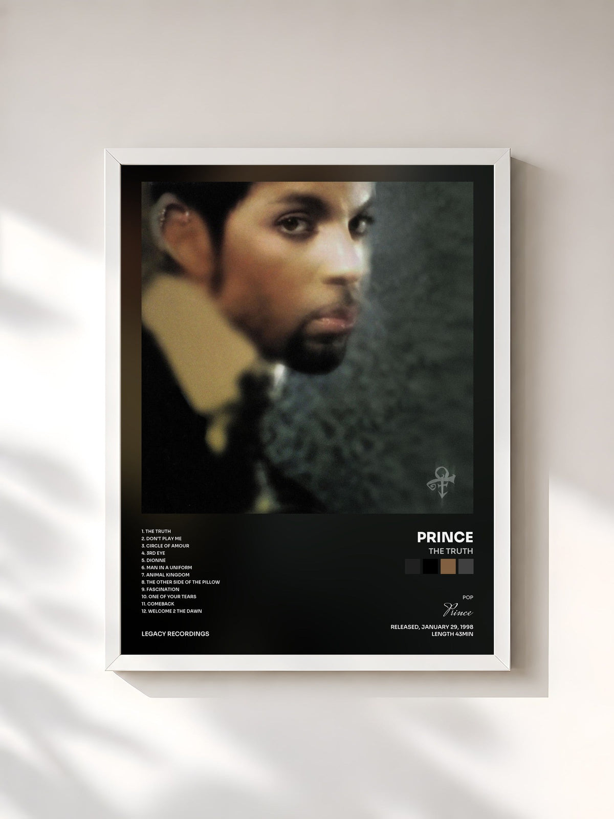 #blanc Tableau de l'album The Truth de Prince, cadre blanc, imprimé et encadré en France