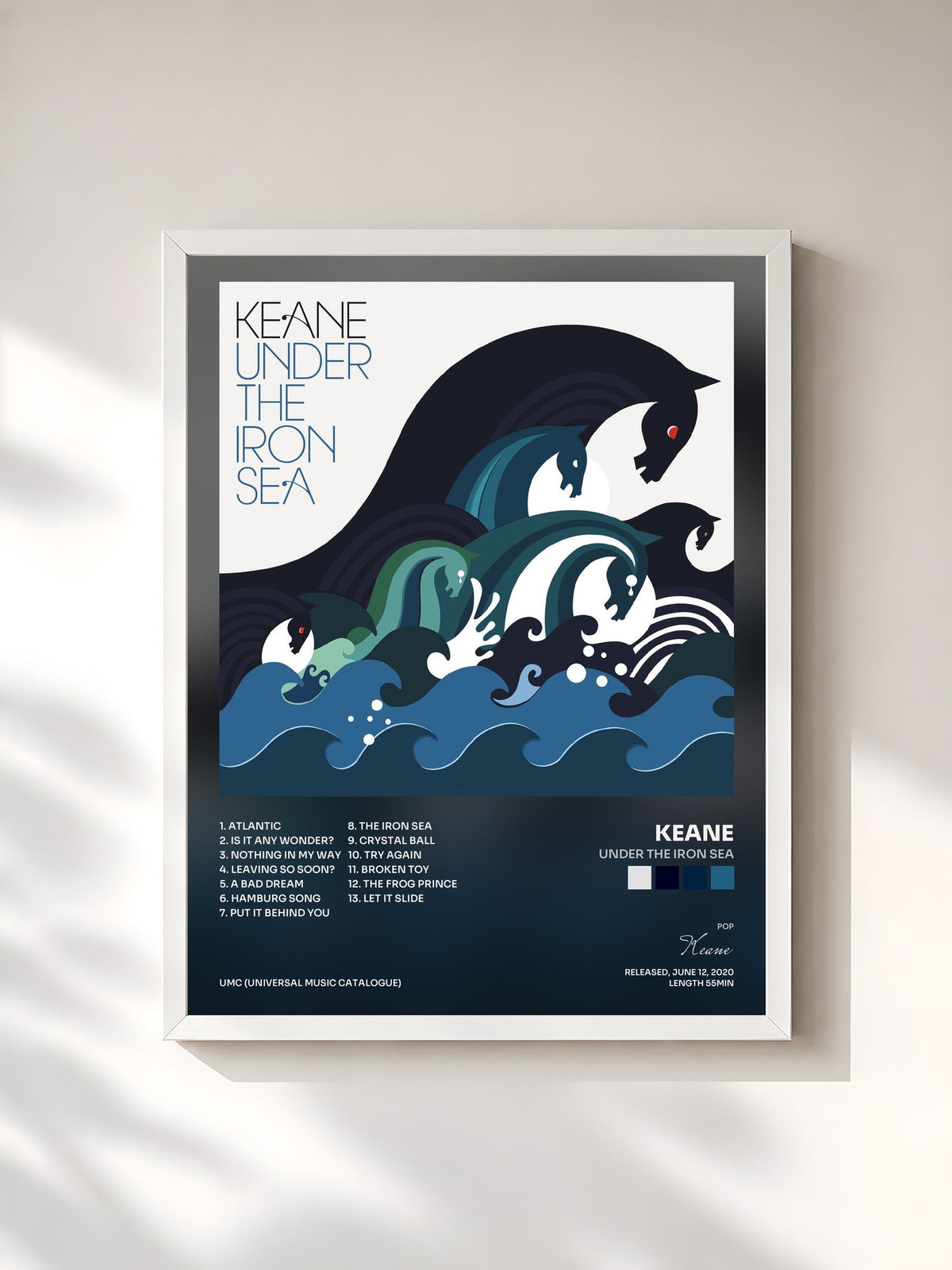 #blanc Tableau de l'album Under The Iron Sea de Keane, cadre blanc, imprimé et encadré en France