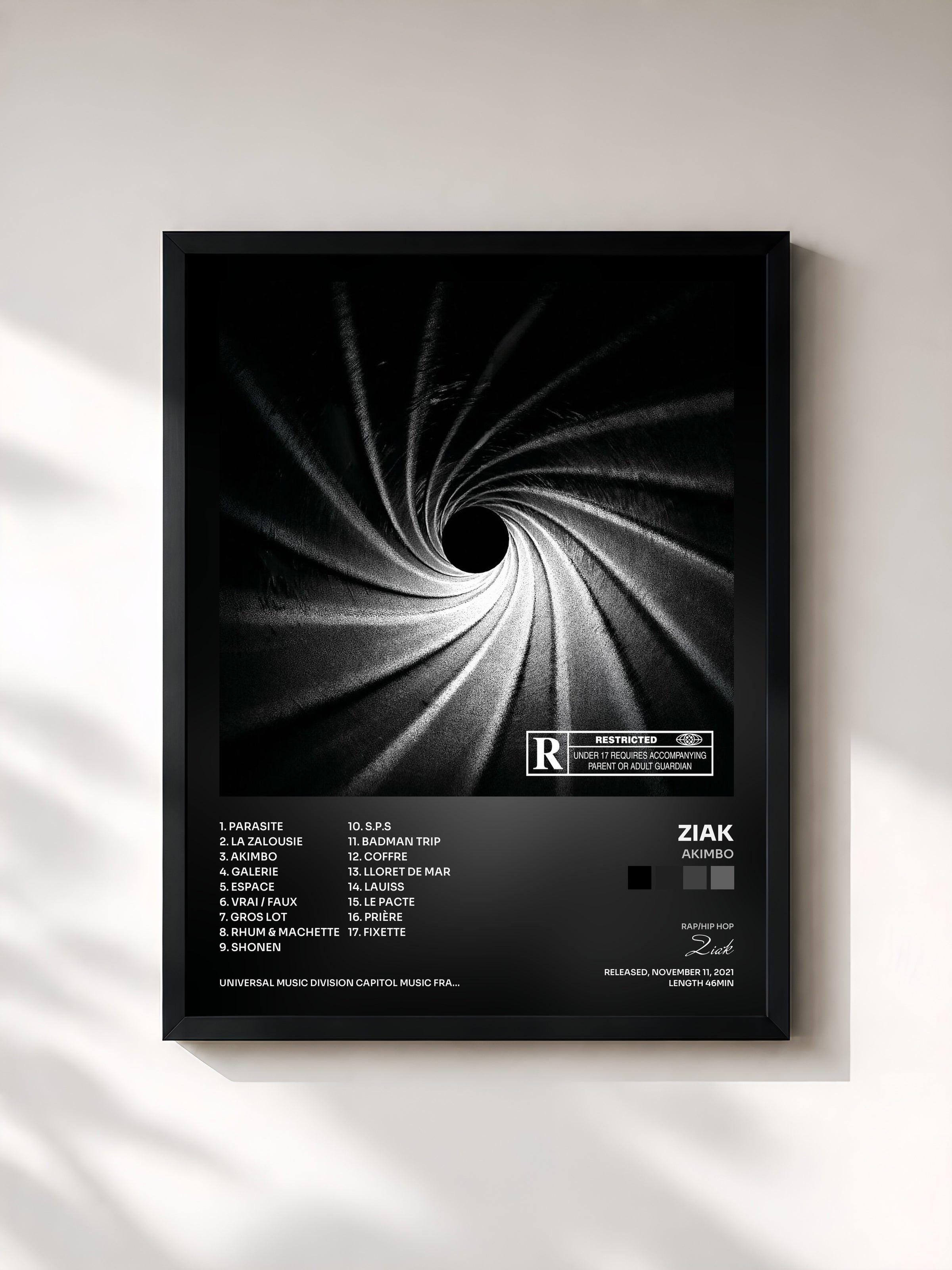#noir Akimbo by Ziak as a framed art print, black frame, printed and framed in France