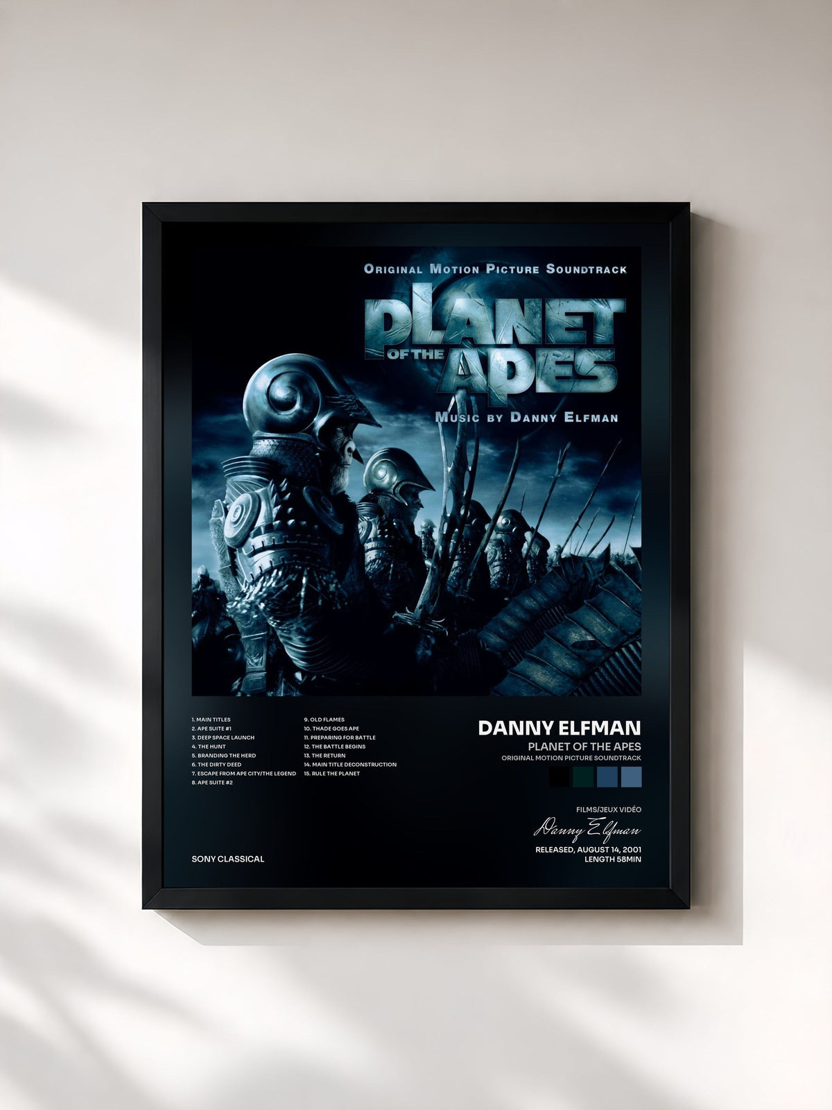 #noir Tableau de l'album Planet of the Apes (Original Motion Picture Soundtrack) de Danny Elfman, cadre noir, imprimé et encadré en France
