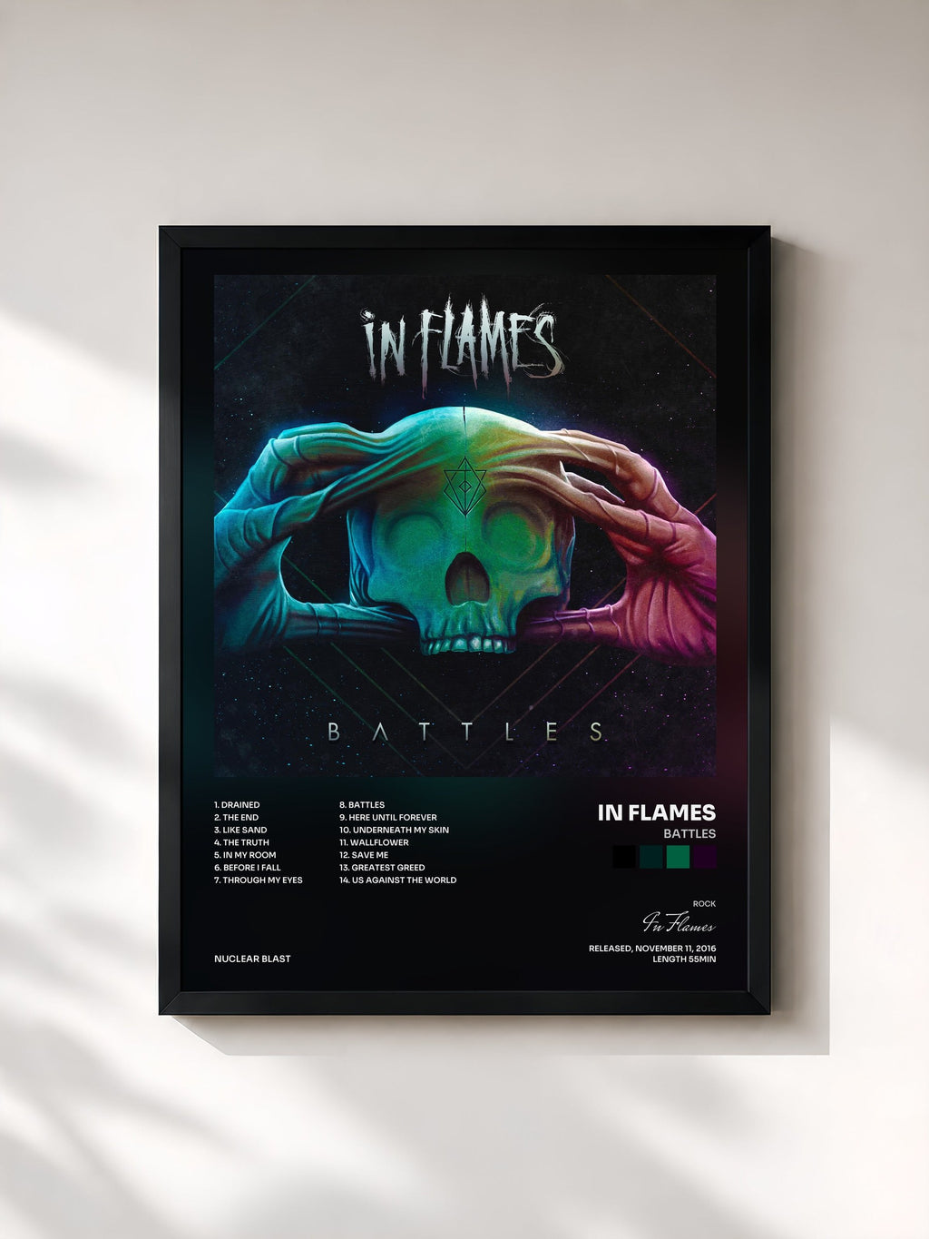 #noir Battles by In Flames as a framed art print, black frame, printed and framed in France