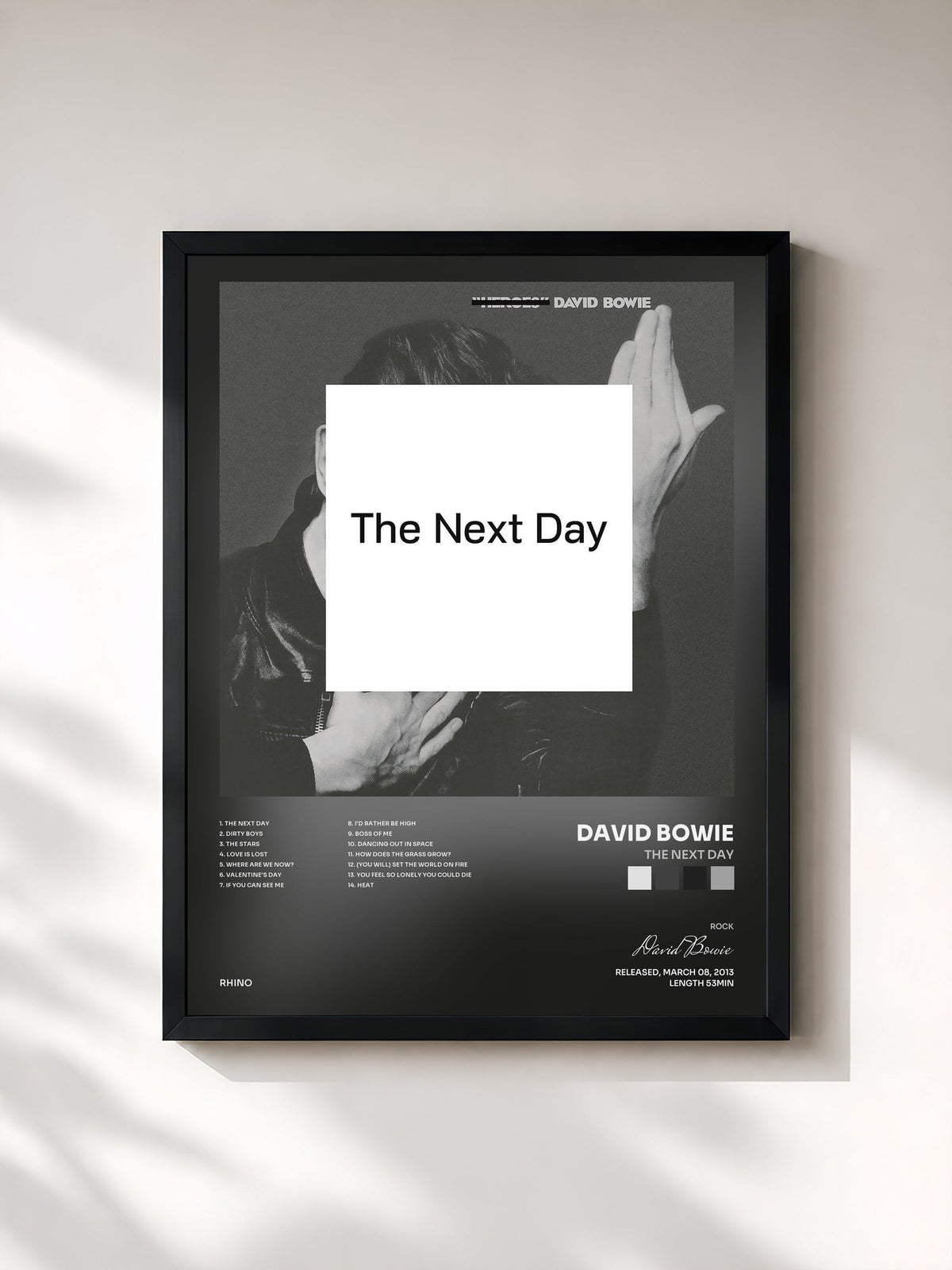 #noir Tableau de l'album The Next Day de David Bowie, cadre noir, imprimé et encadré en France