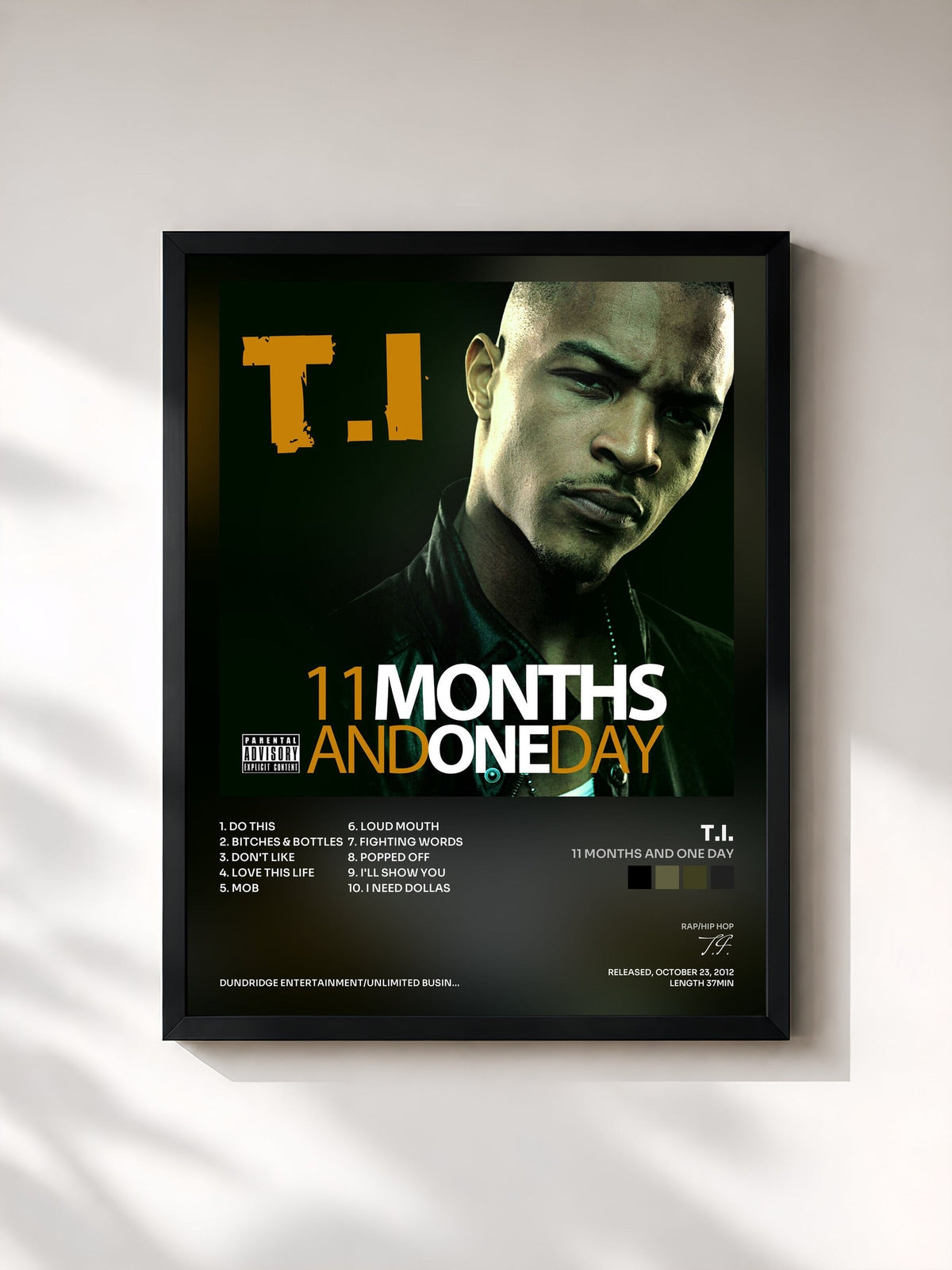 #noir 11 Months and One Day by T.I. as a framed art print, black frame, printed and framed in France
